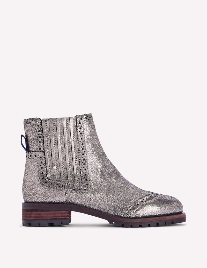 Brogue Detail Chelsea Boots-Silver 1