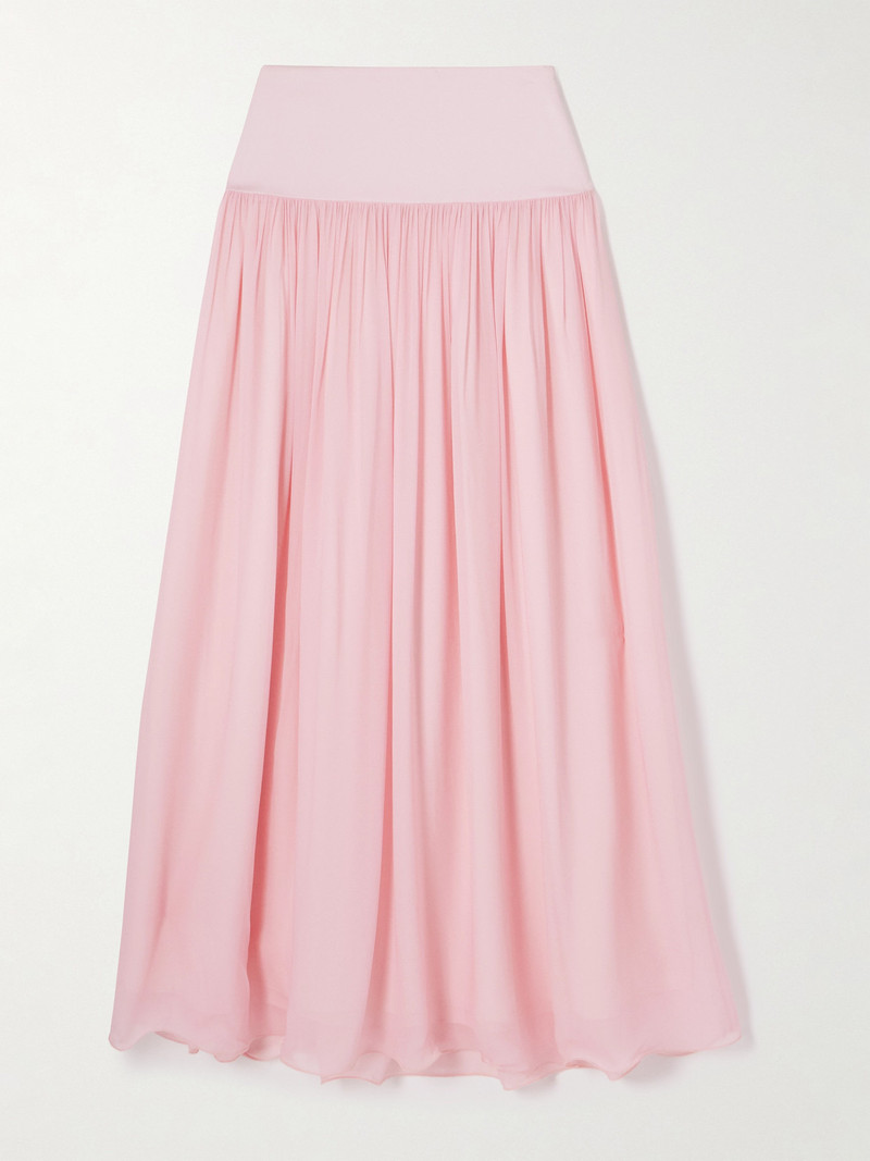 Solene Pleated Satin-trimmed Chiffon Maxi Skirt 1