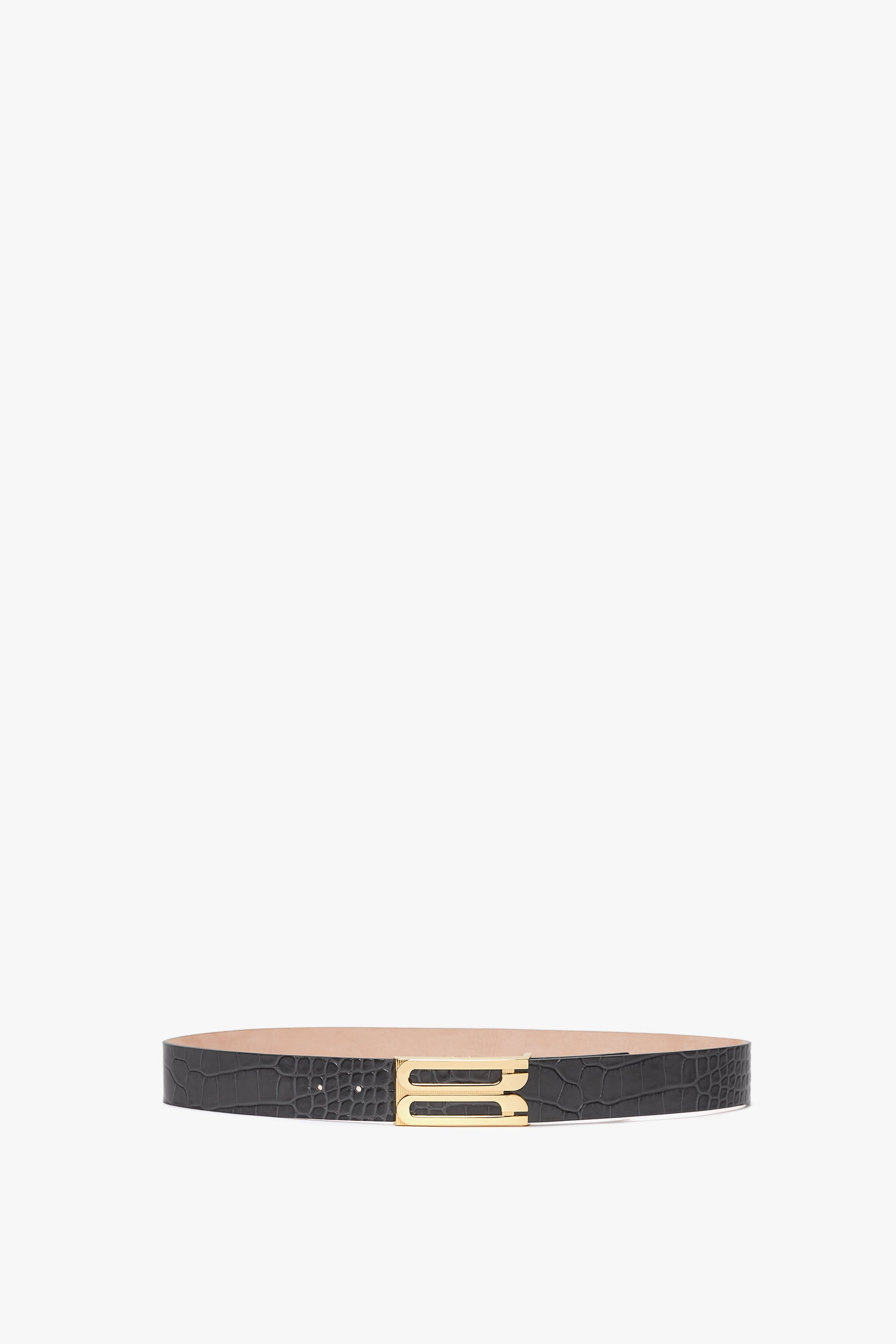Jumbo Frame Belt In Slate Grey Croc Embossed Calf Leather - 1