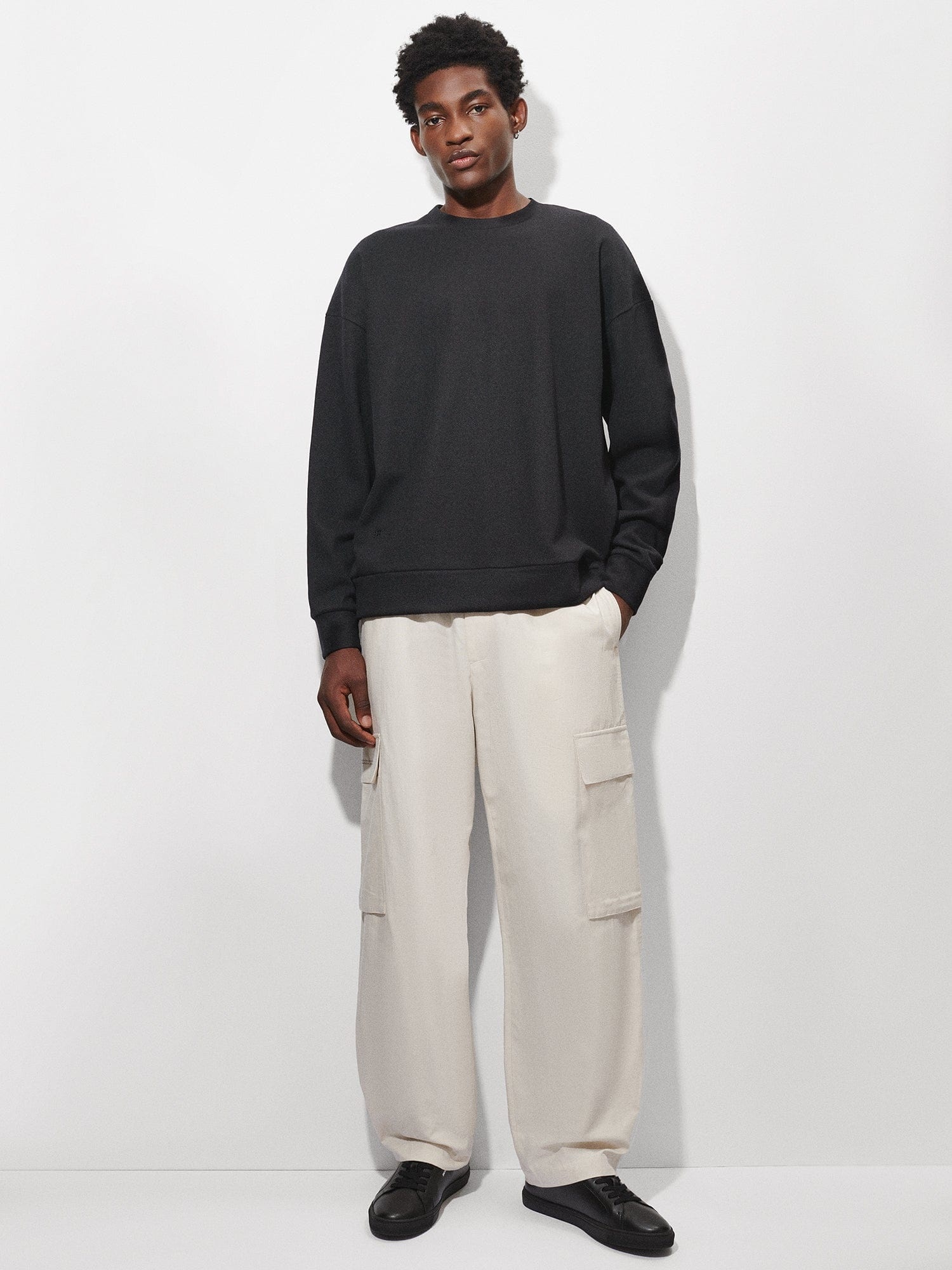 Mens Recycled Wool Jersey Oversized Sweater - Black - 3