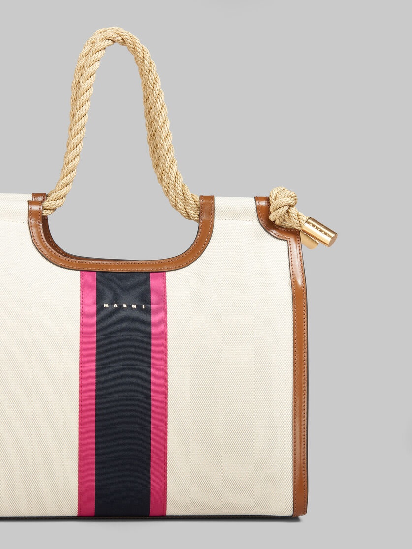 CREAM CANVAS MARCEL TOTE WITH STRIPED TAPE - 5