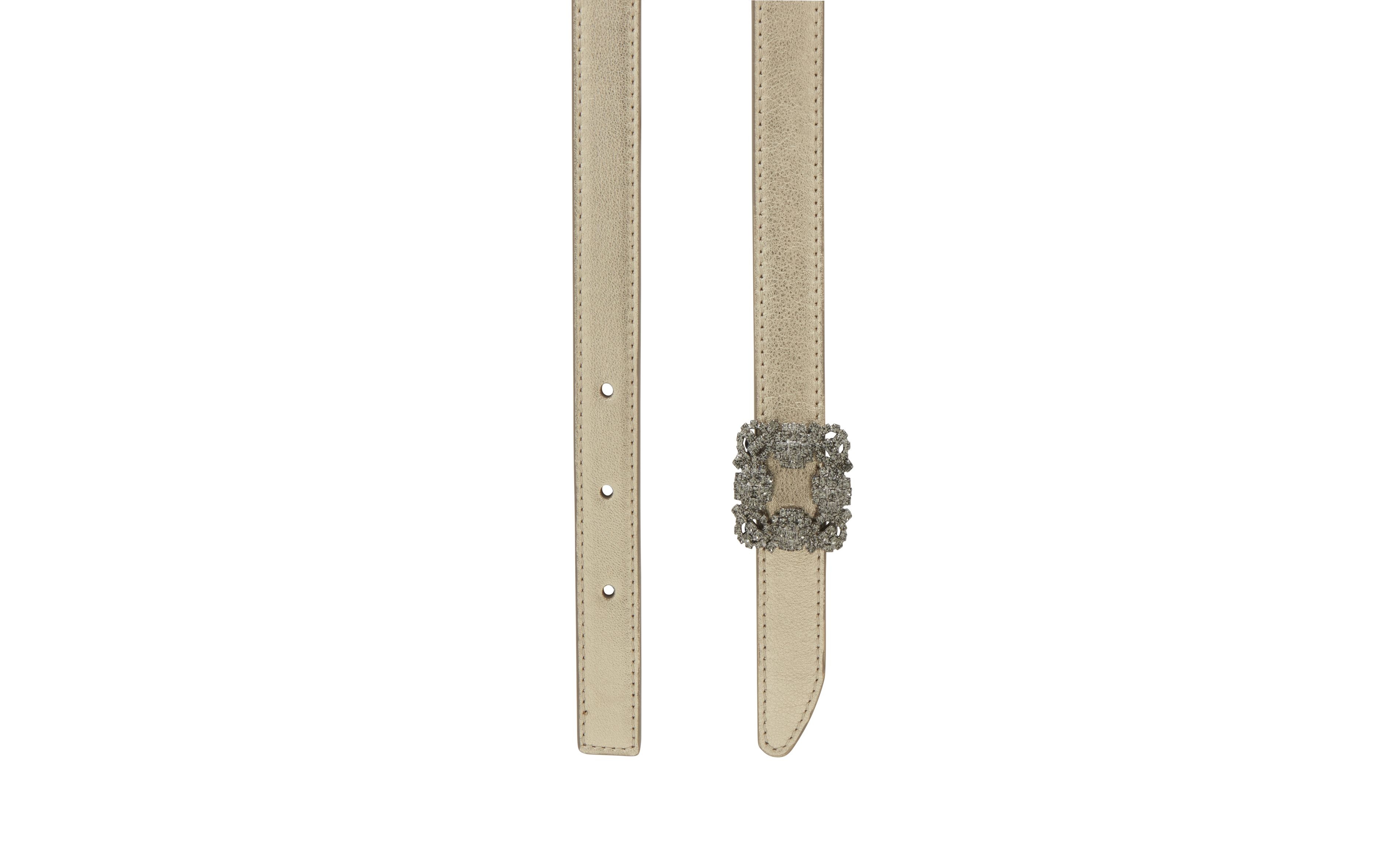 Gold Nappa Leather Crystal Buckled Belt - 3