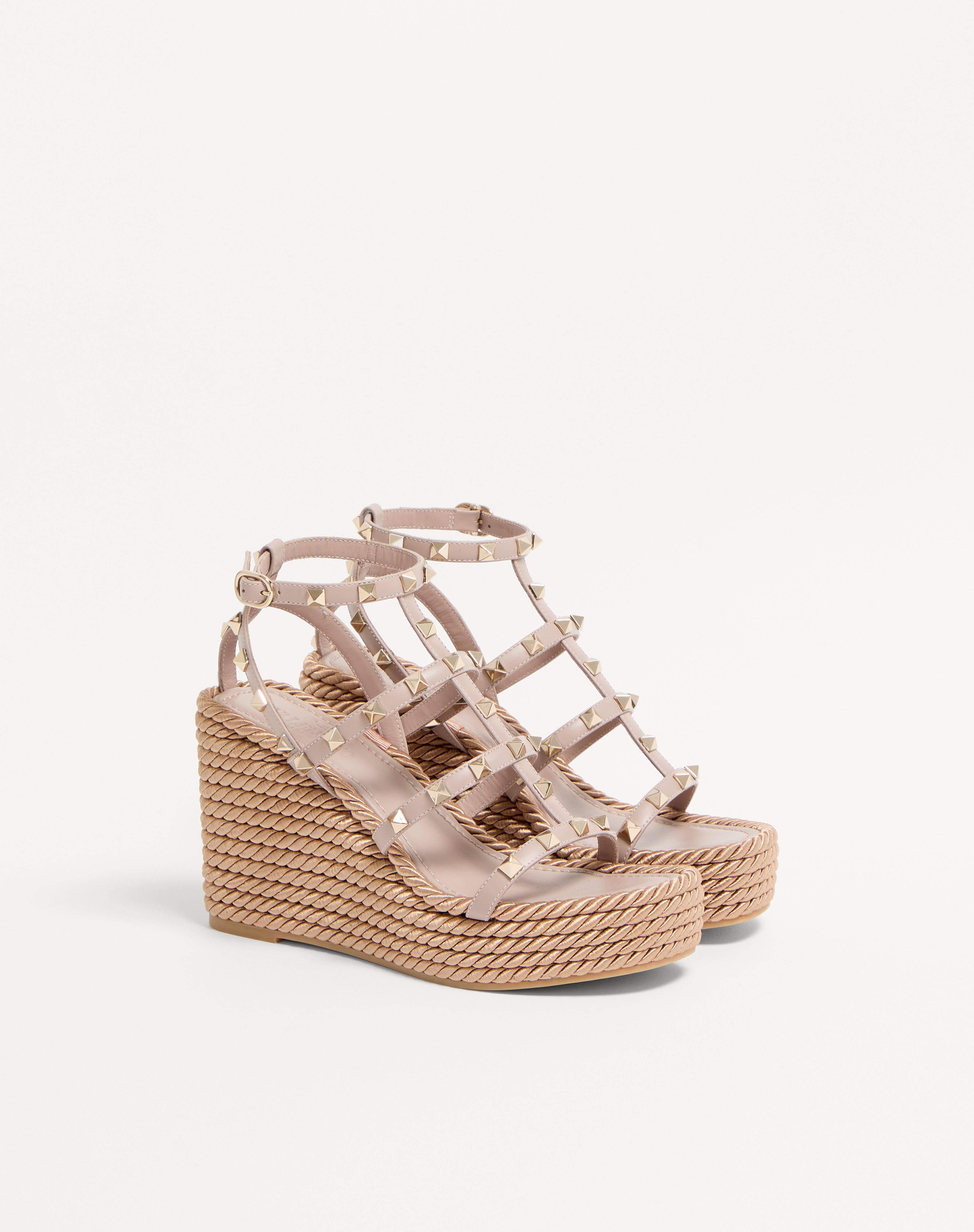 ROCKSTUD ANKLE STRAP WEDGE SANDAL IN CALFSKIN LEATHER 95 MM - 3