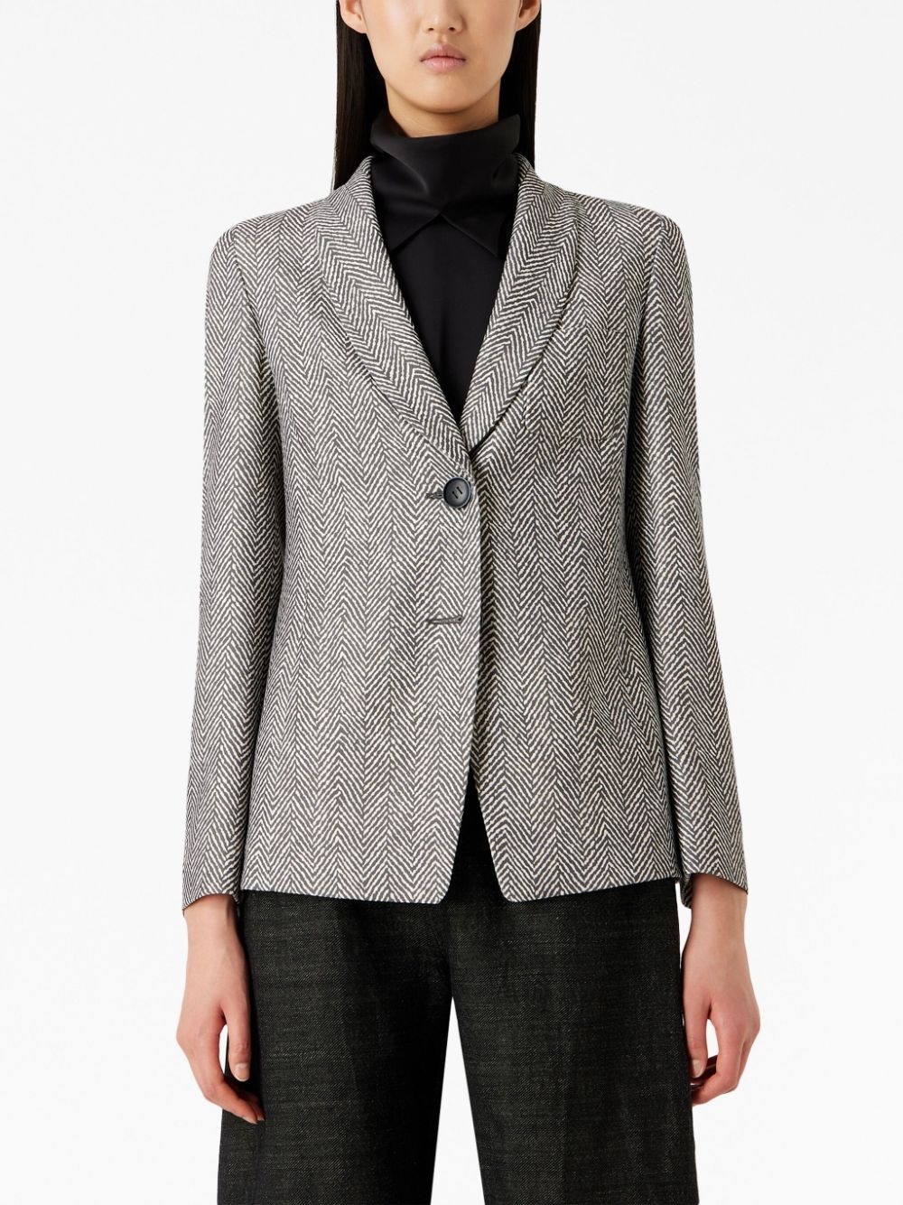 herringbone single-breasted blazer - 3