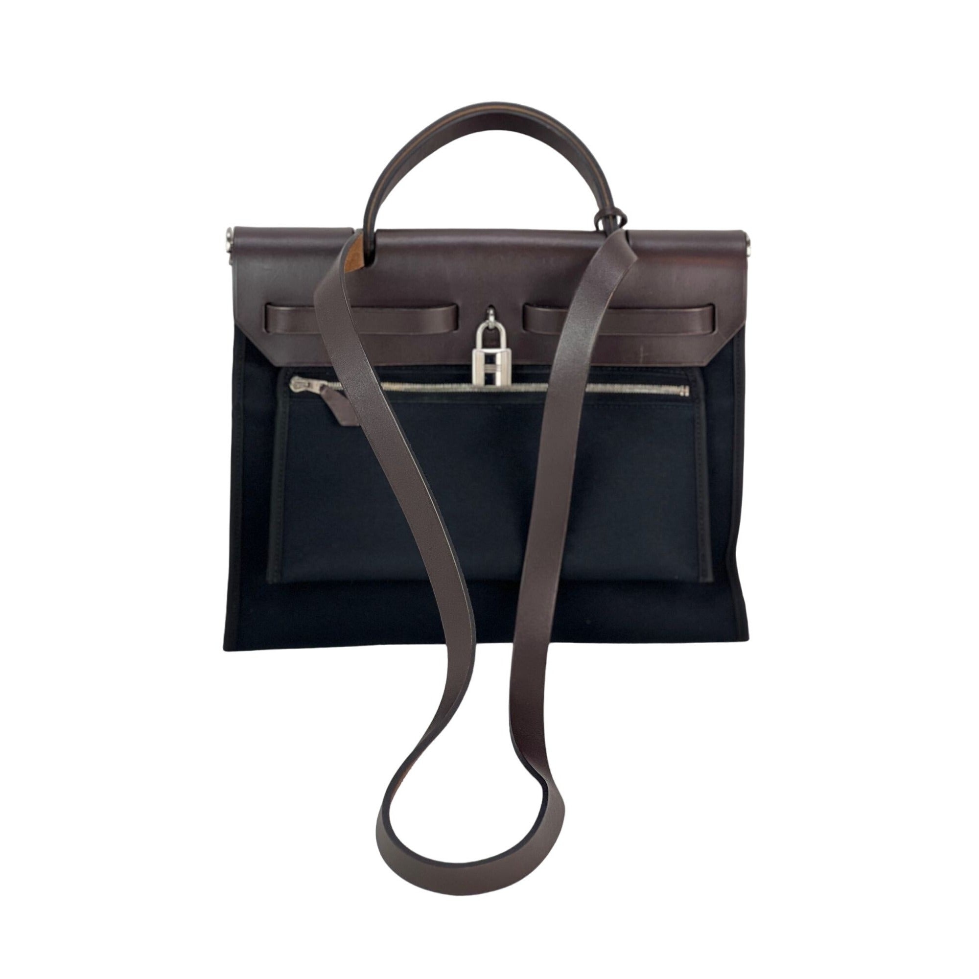 Hermes Toile vache Hunter Herbag zip 31 PM Black Ebene Shoulder Bag - 2