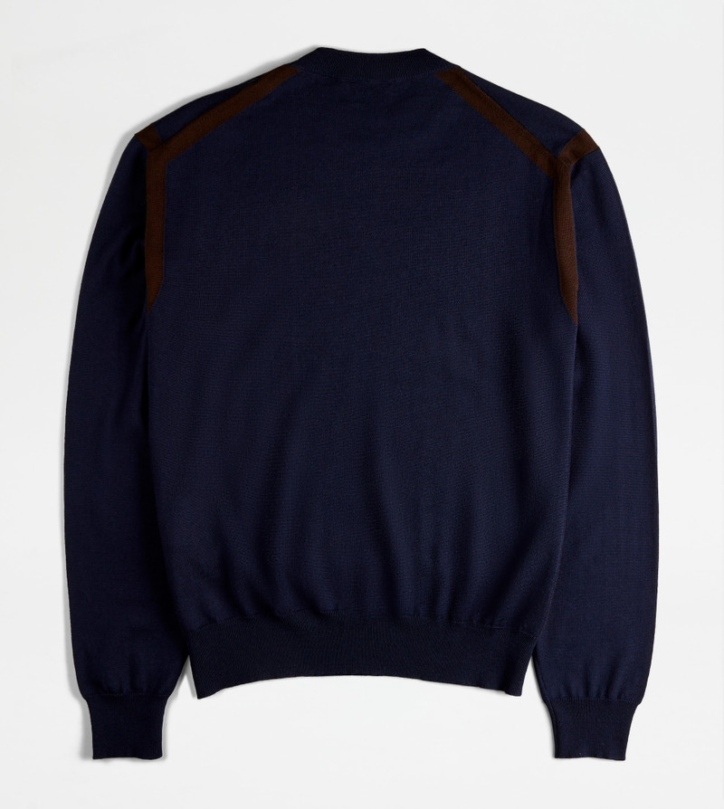 ROUND NECK JUMPER IN WOOL - BLUE, BROWN 6