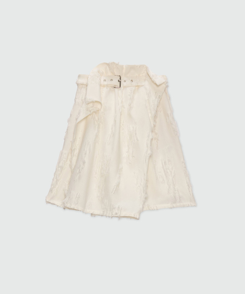 White frayed fil coupe wrap mini skirt. 1