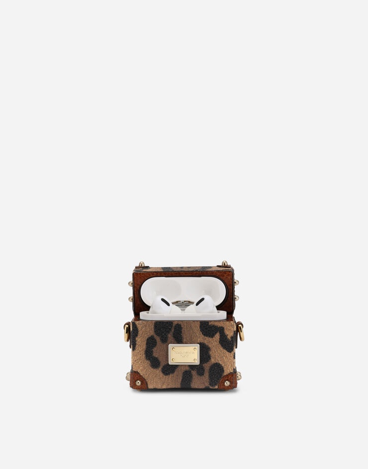 Airpods case in leopard-print Crespo with branded plate - 4