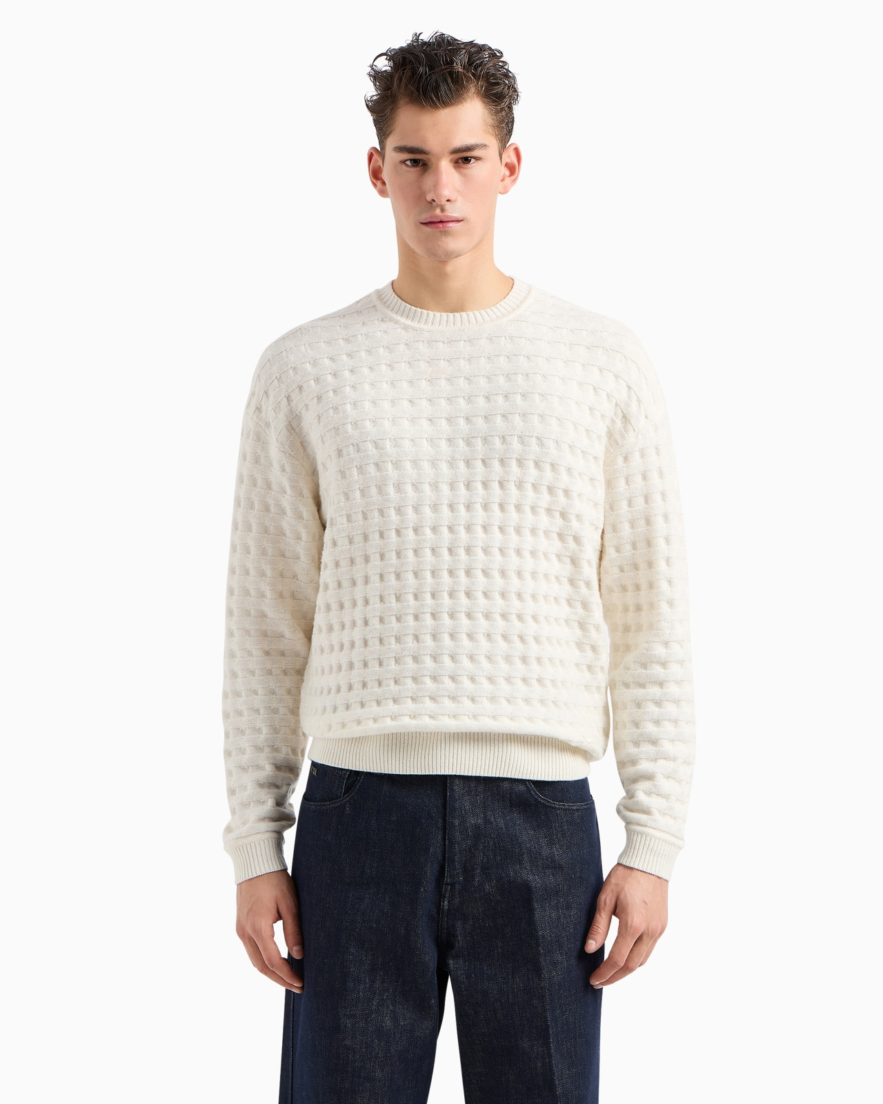 Virgin wool jumper with embossed jacquard motif - 2