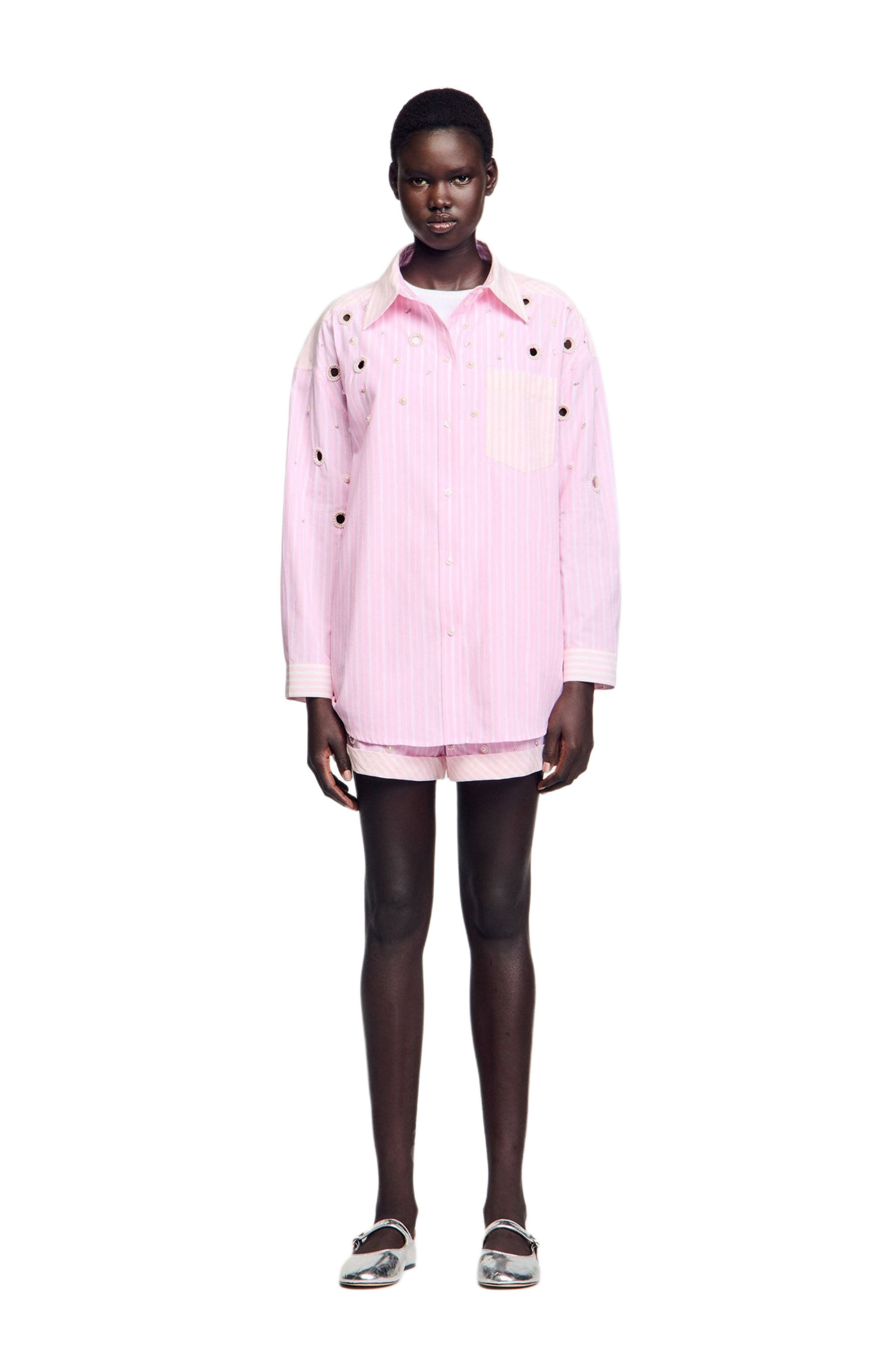 SANDRO Striped rhinestone shirt in Pink at Nordstrom - 4
