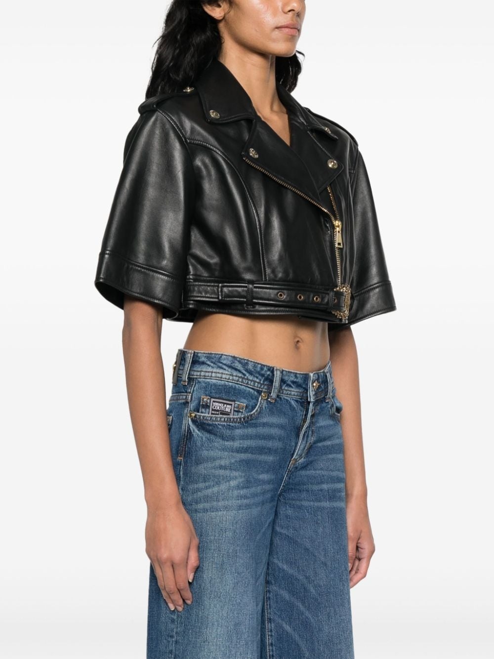 cropped leather jacket - 3