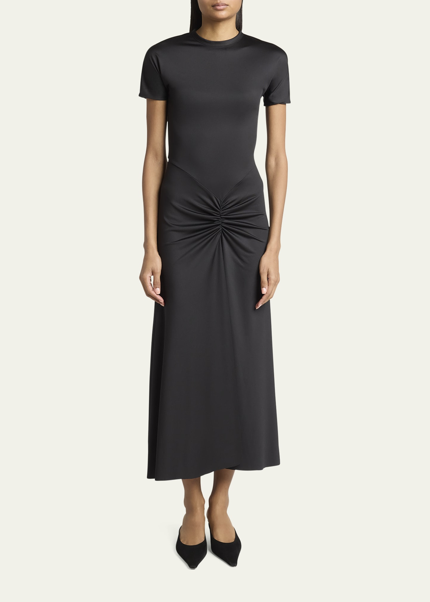 Gathered Drop-Waist Midi T-Shirt Dress - 2