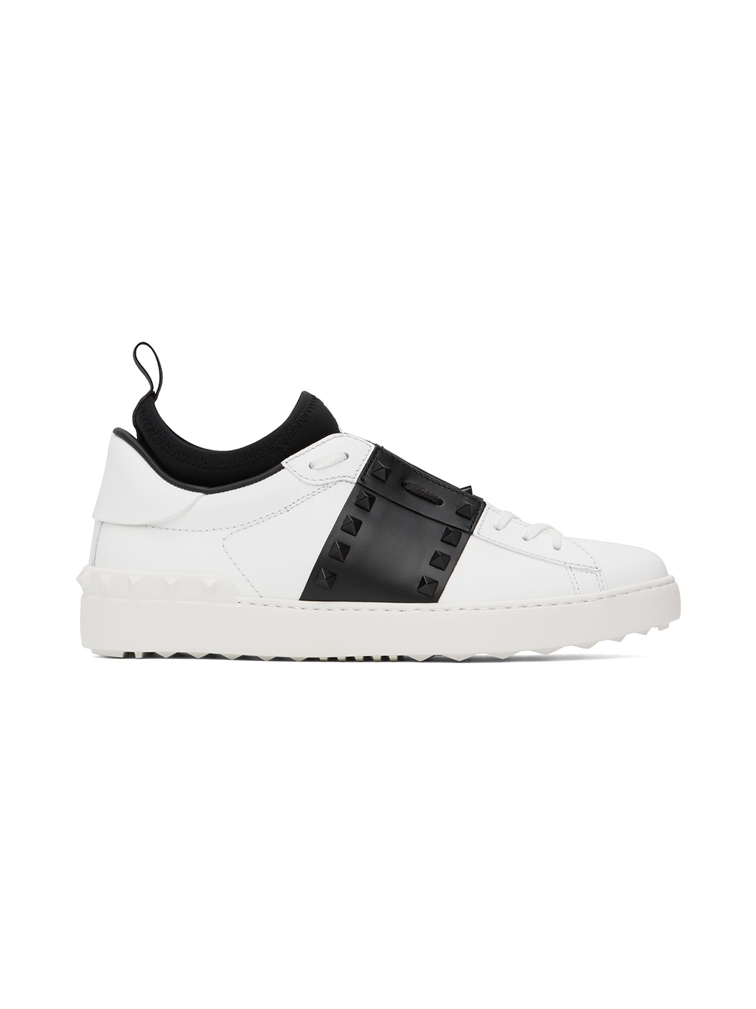 White & Black Rockstud Untitled Sneakers - 1