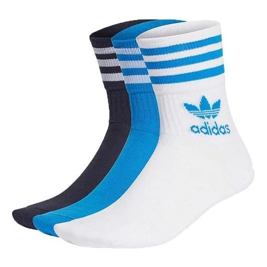 adidas originals Unisex Mid Cut Crw Socks 3 Packs White/Blue/Black H32334 - 1