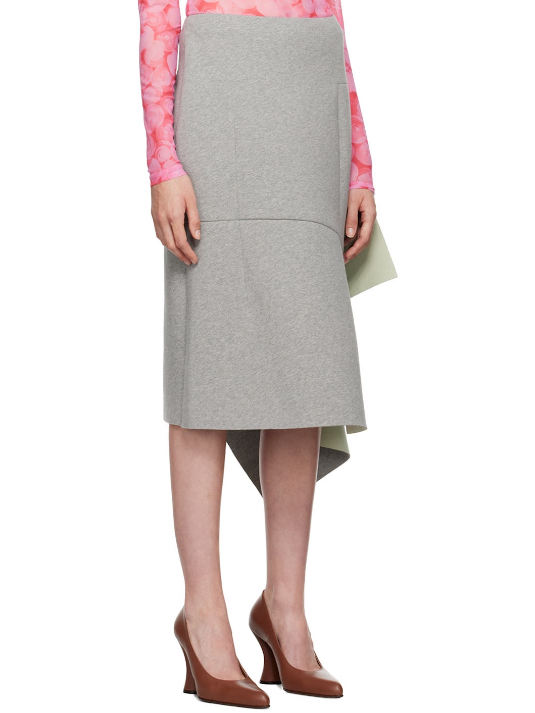 Gray & Green Neoprene Midi Skirt - 2