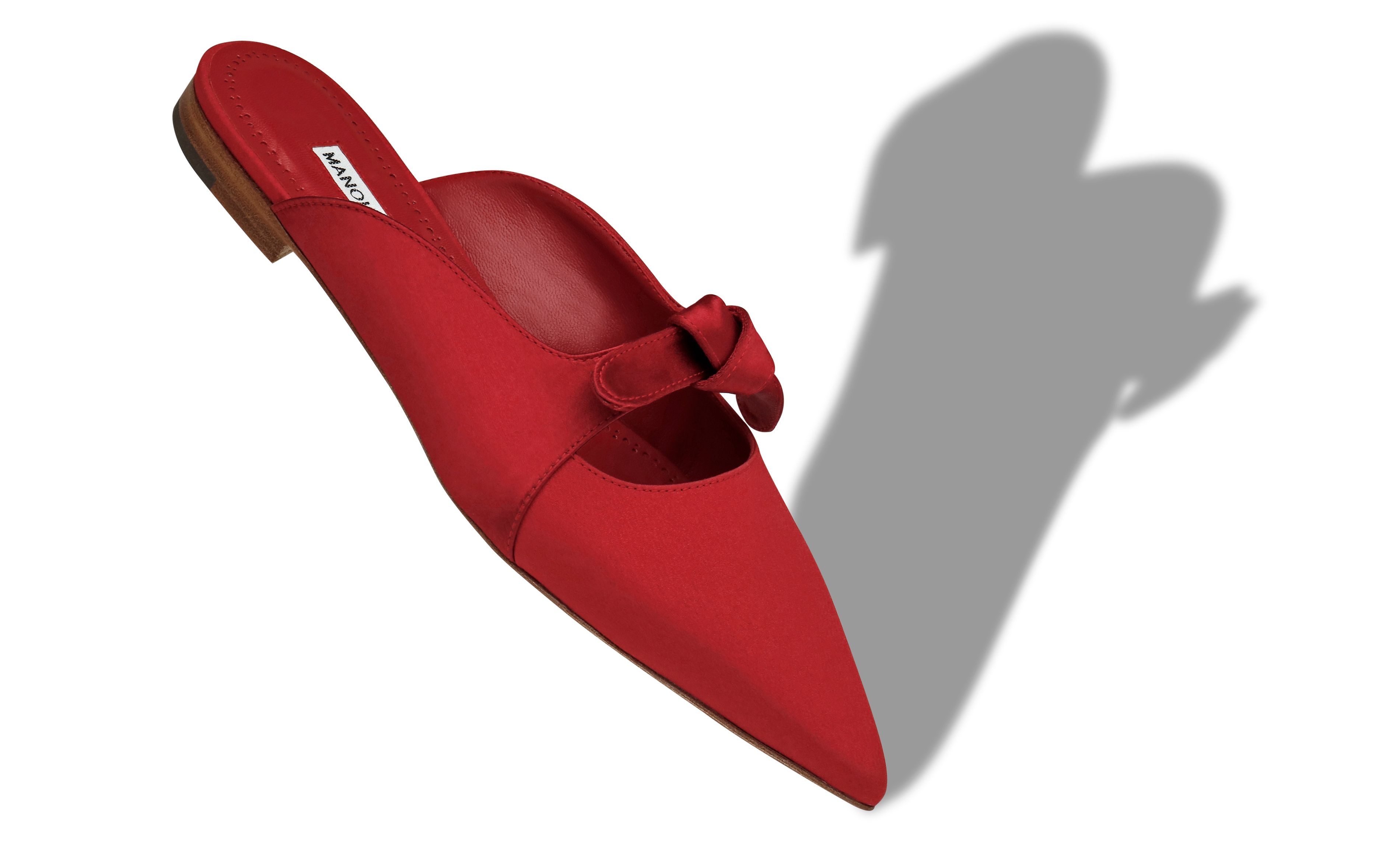 Red Crepe De Chine Bow Flat Mules - 2