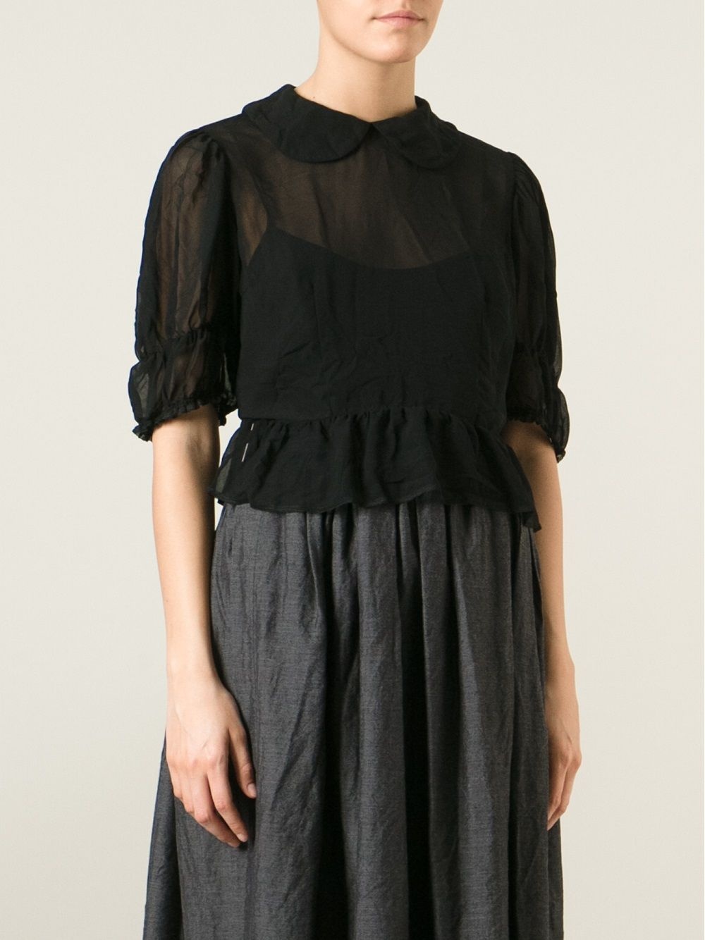 peter pan collar sheer blouse - 7