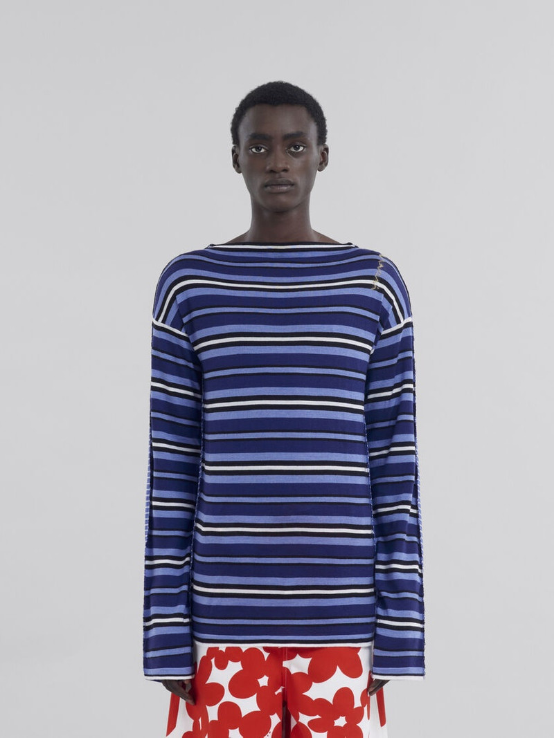 Marni BLUE STRIPED BOAT NECK JUMPER WITH CONTRASTING BACK outlook
