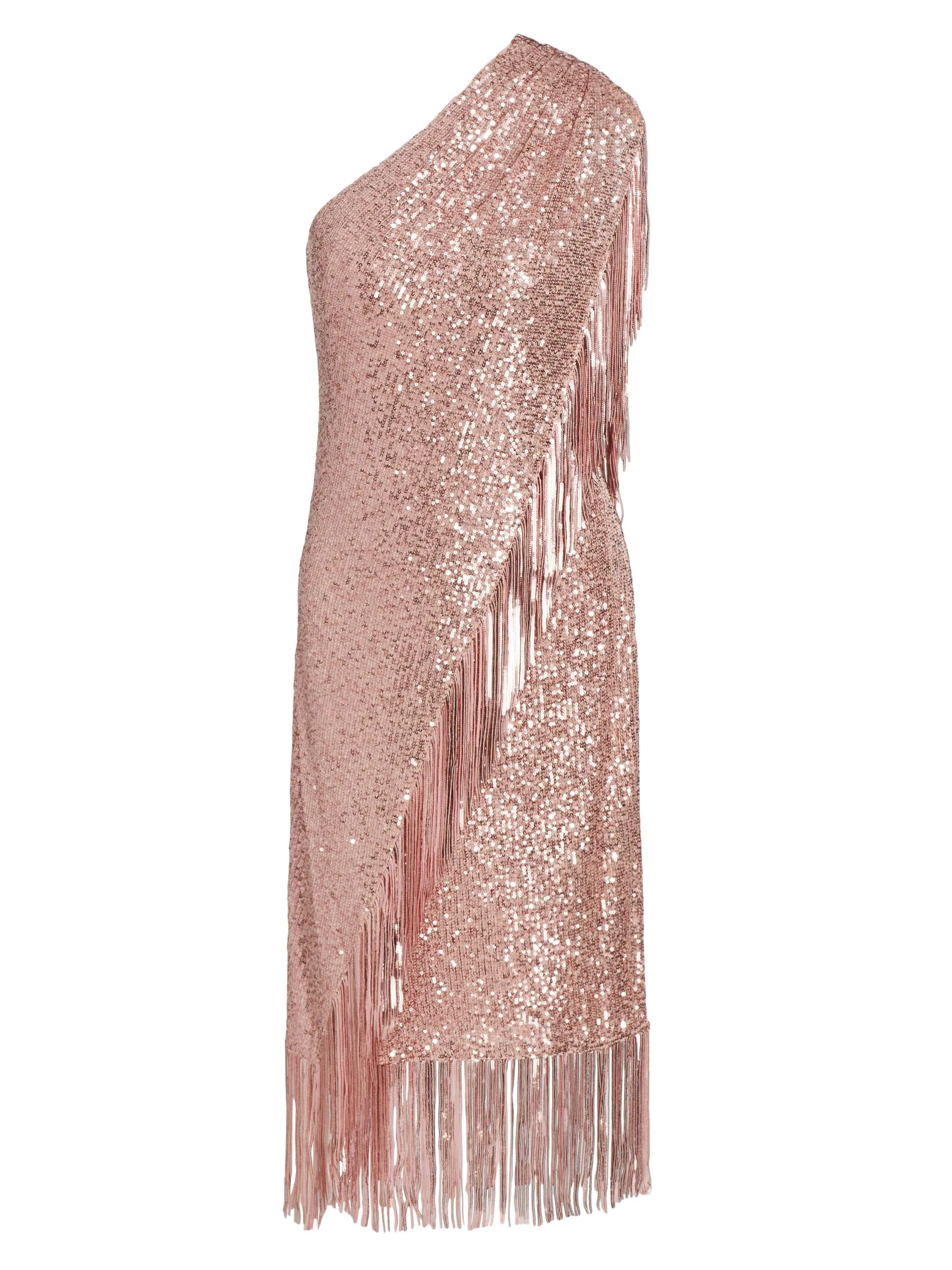 Women's Sequin Fringe One-Shoulder Midi Dress - Blush - 1