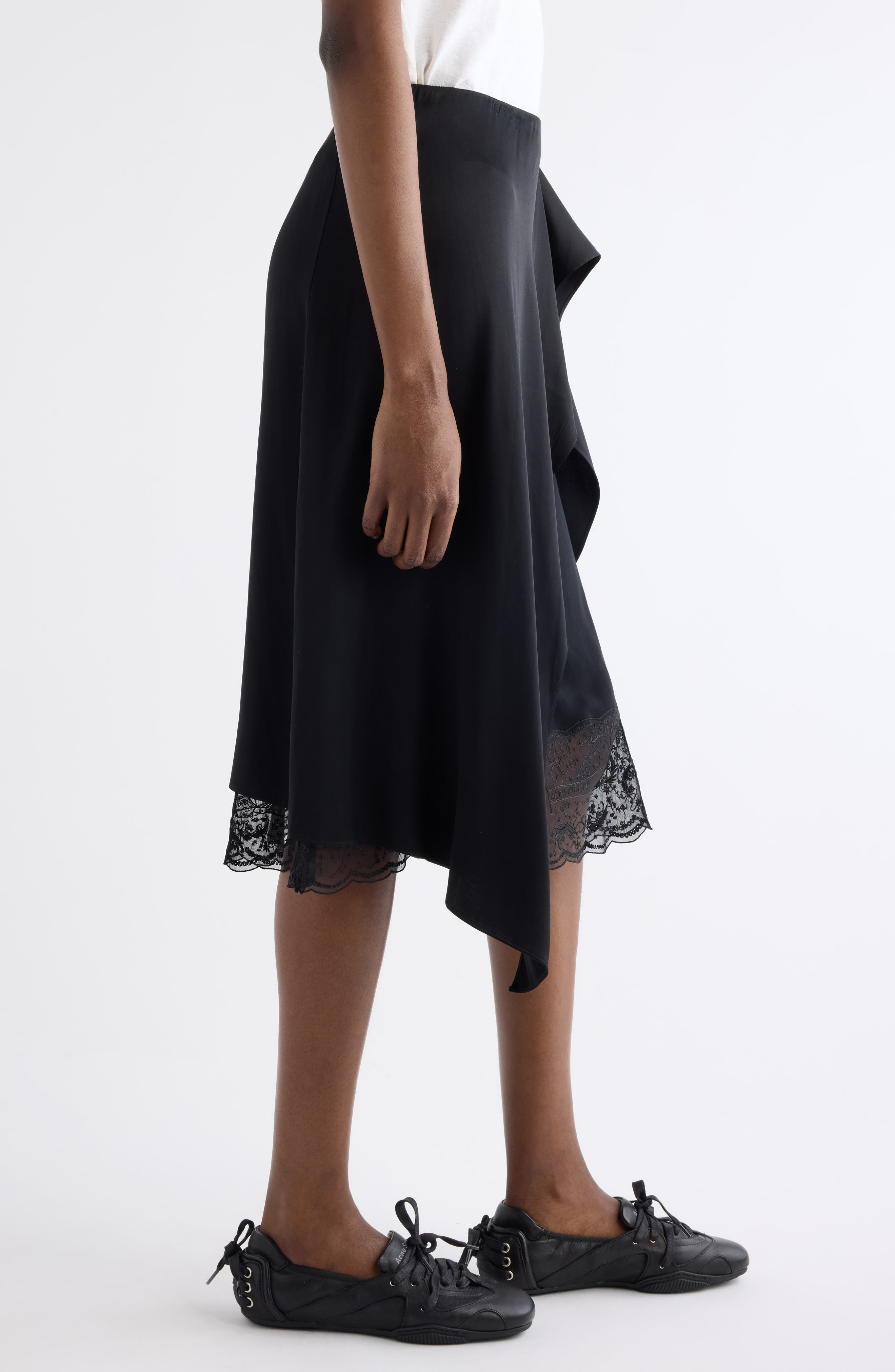 Acne Studios Inouka Layered Satin & Lace Skirt in Black at Nordstrom - 4