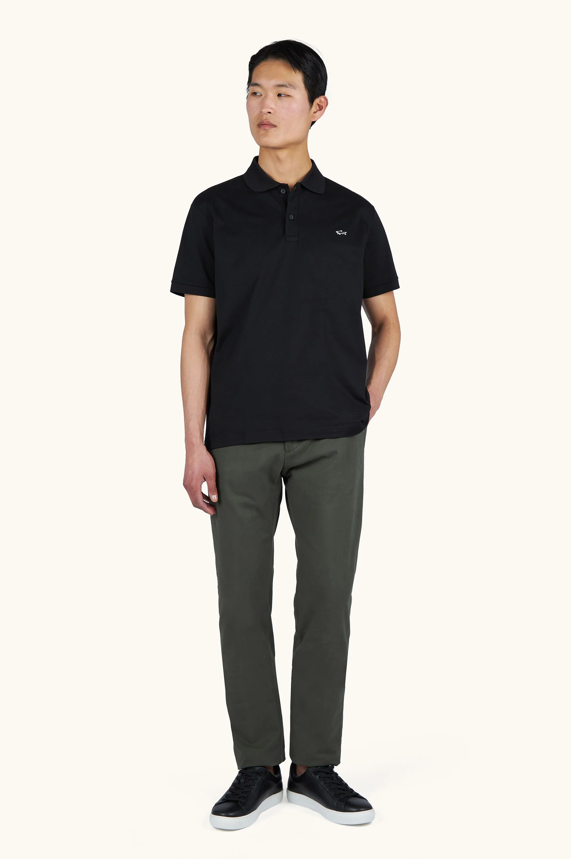 DOUBLE PIQUÉ COTTON POLO SHIRT WITH SHARK EMBROIDERY - 1
