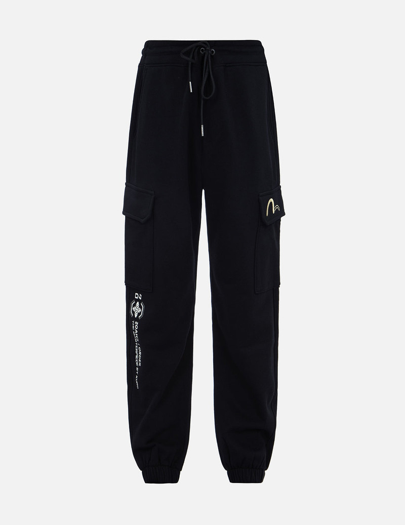 Brush Effect Logo Embroidery Cargo Sweatpants 1