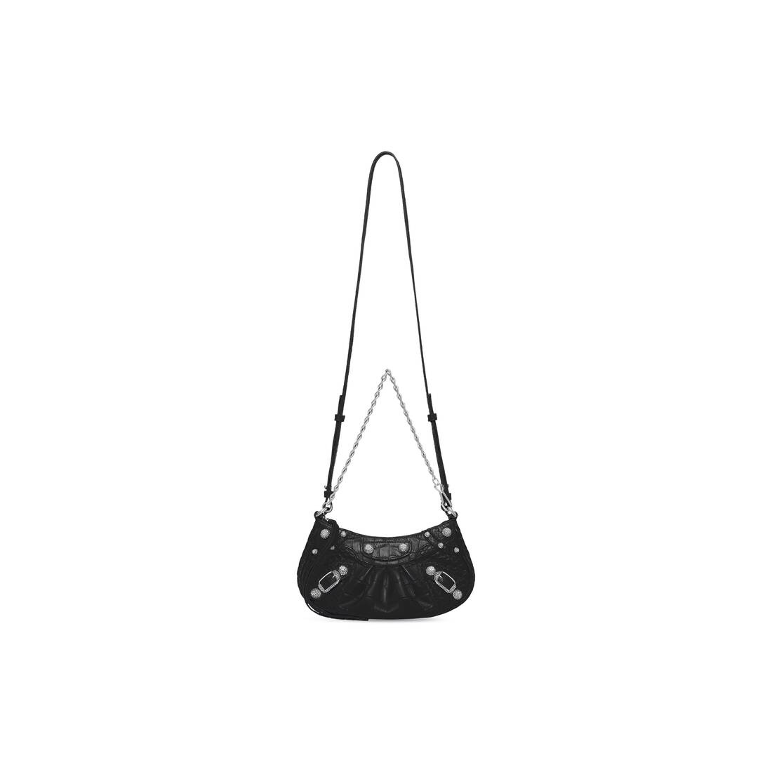 Women's Le Cagole Mini Purse With Chain Crocodile Embossed With Rhinestones in Black - 6