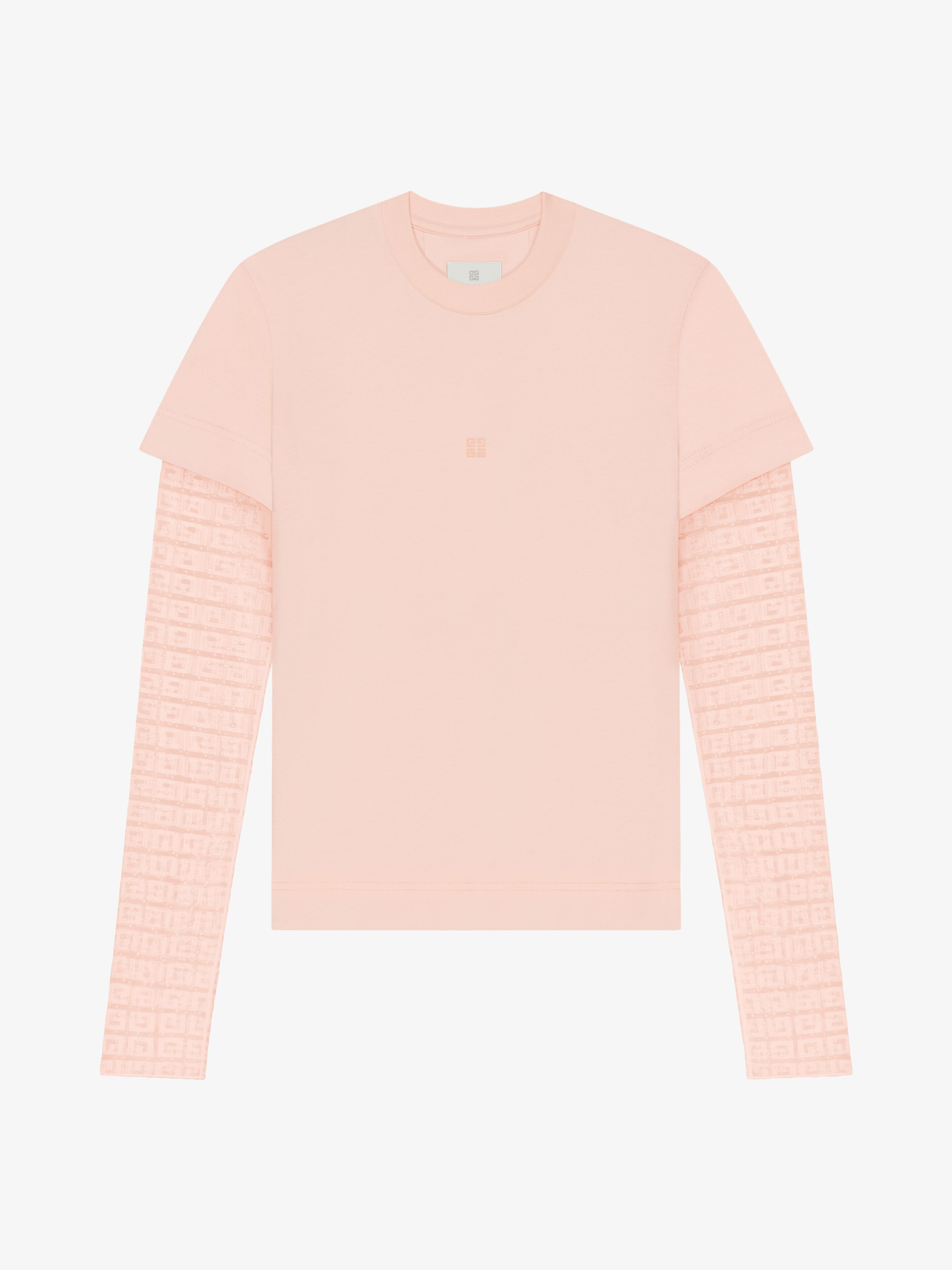 OVERLAPPED SLIM FIT T-SHIRT IN COTTON AND 4G LACE - 1