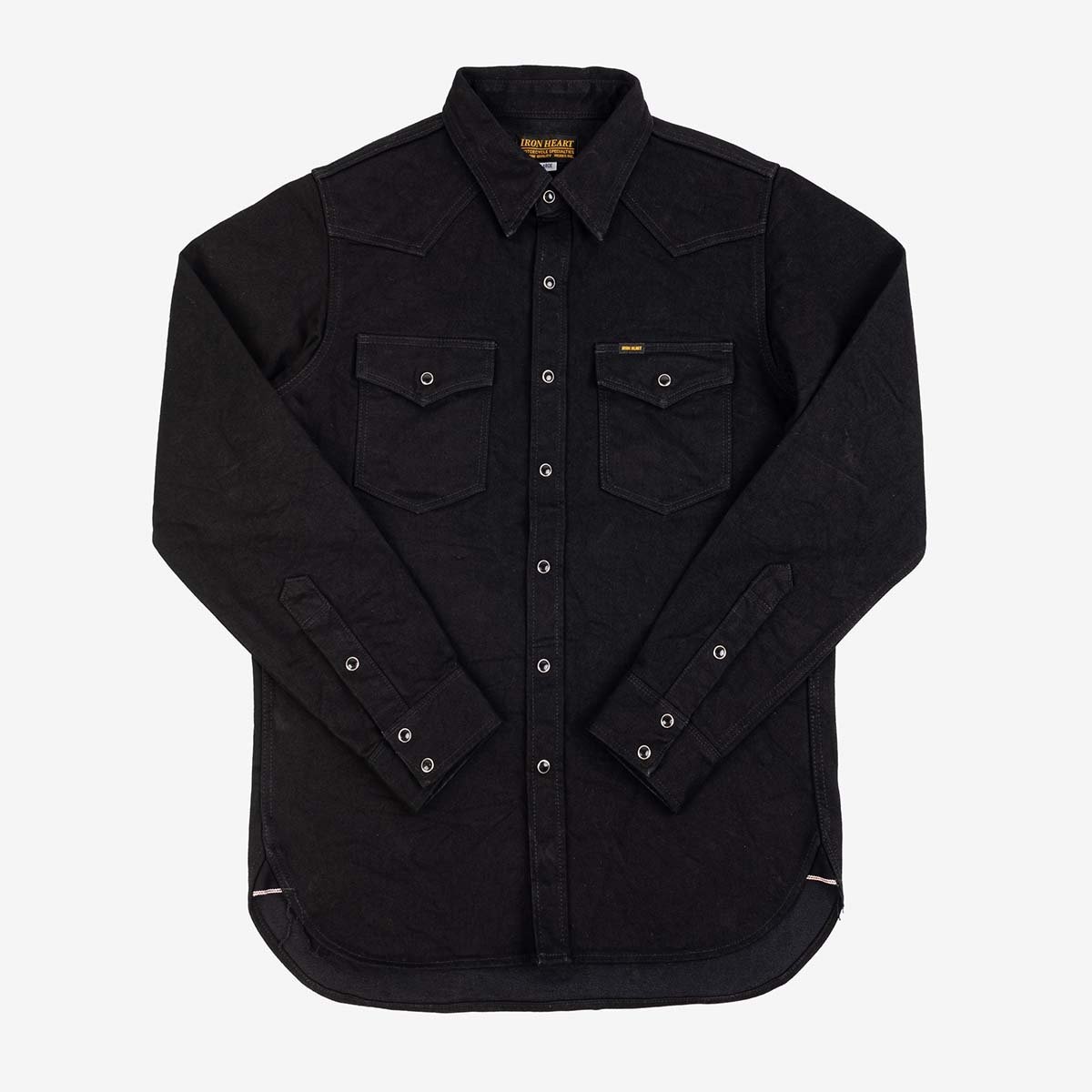 Iron Heart 12oz Selvedge Denim Western Shirt - Indigo Overdyed Black With  Black Snaps