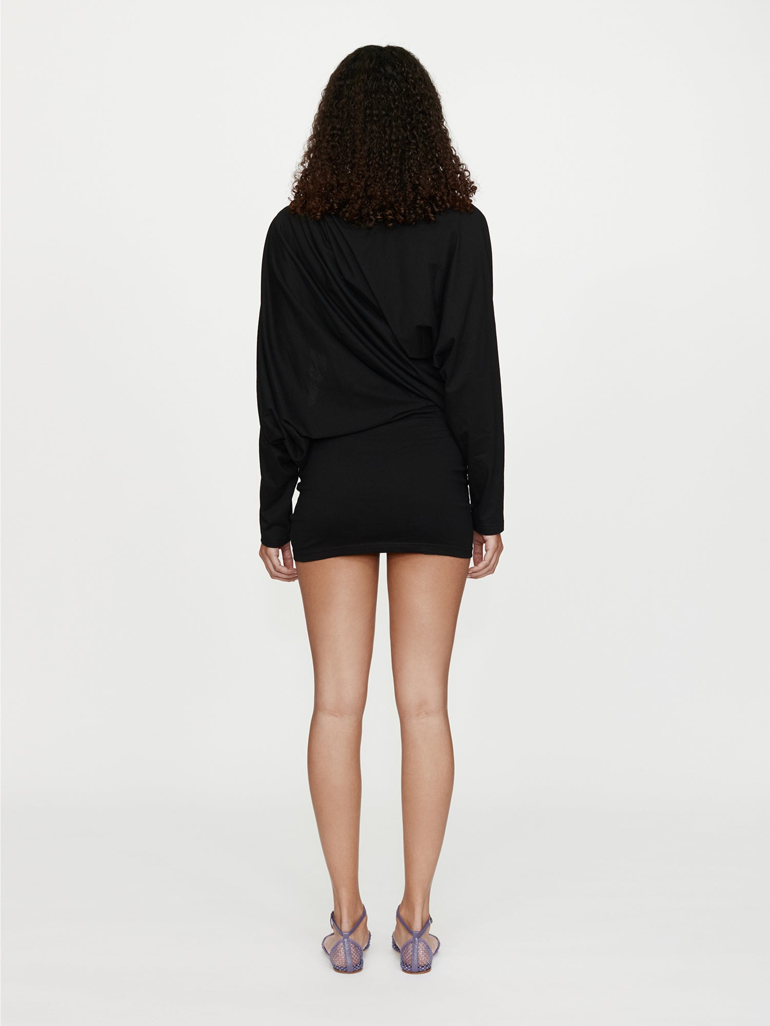 Aiba Draped Cotton Jersey Long Sleeve Dress - 5