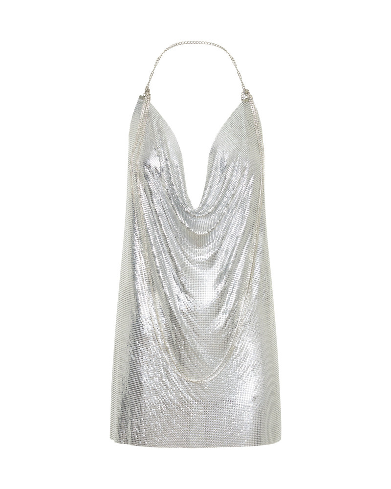 Supernova Glomesh Cowl-Neck Mini Dress - Silver 1
