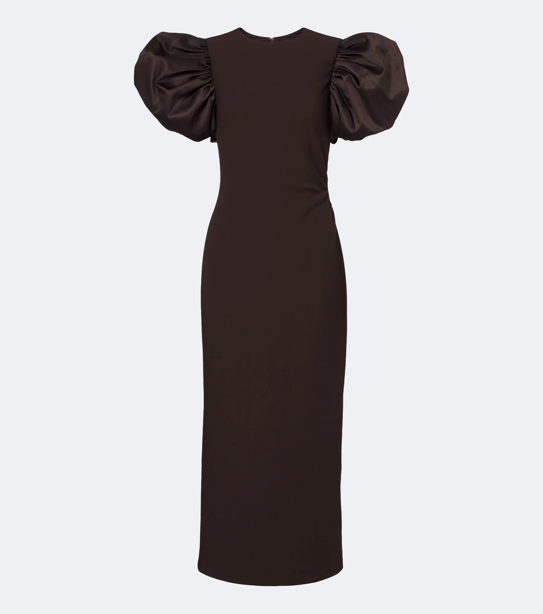 Puff-sleeve satin-trimmed midi dress - 1