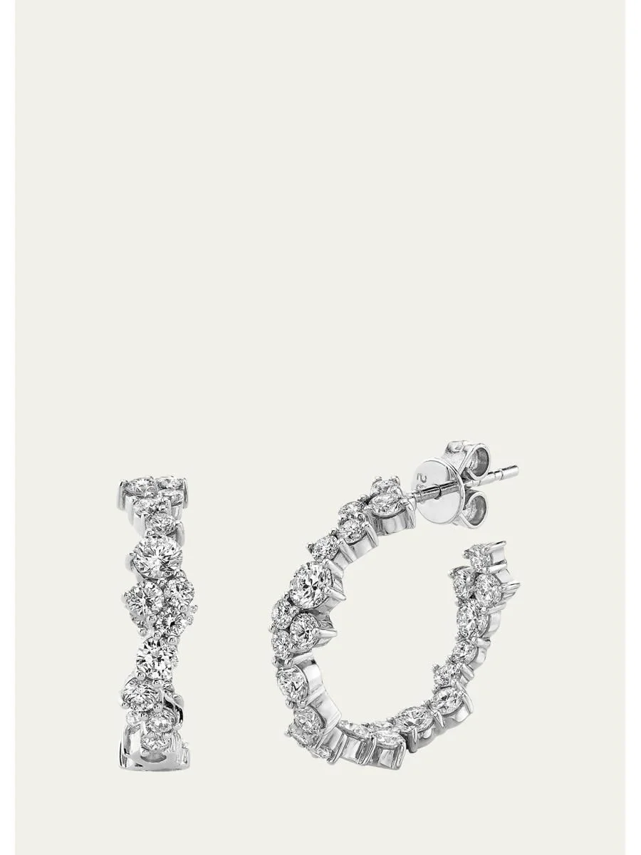 14K White Gold Large Cocktail Medium Diamond Hoop Earrings - 1