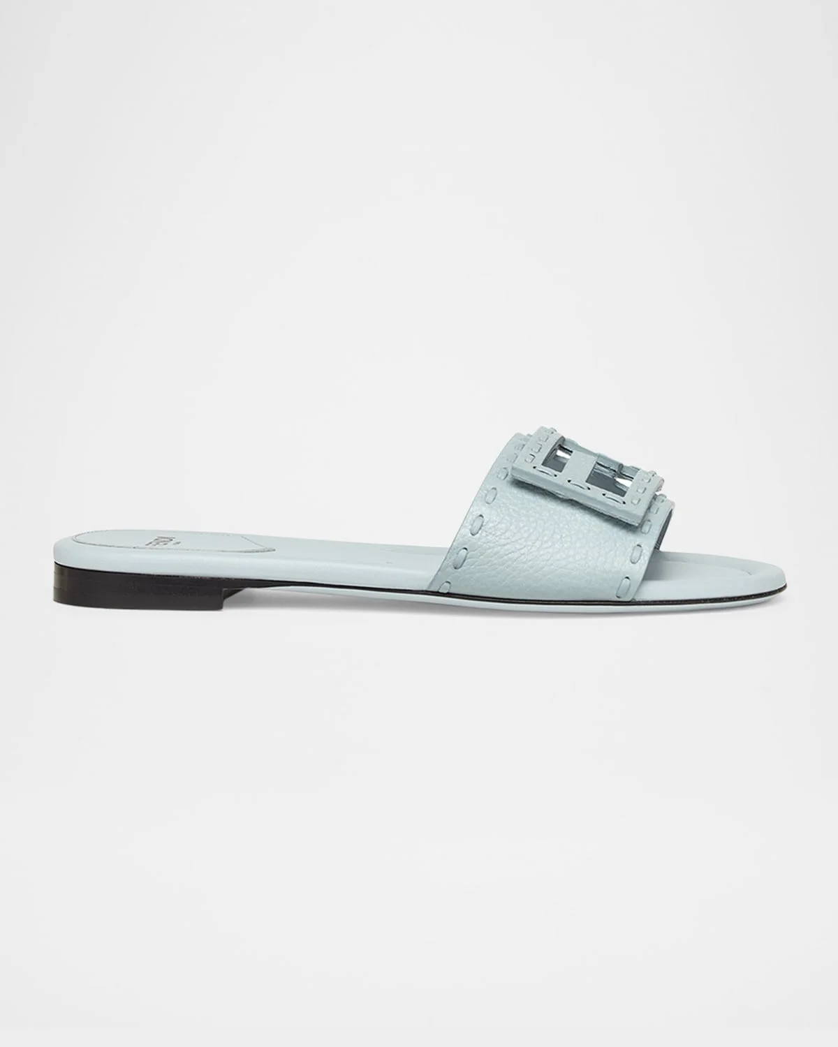 FF Leather Buckle Flat Slide Sandals - 1