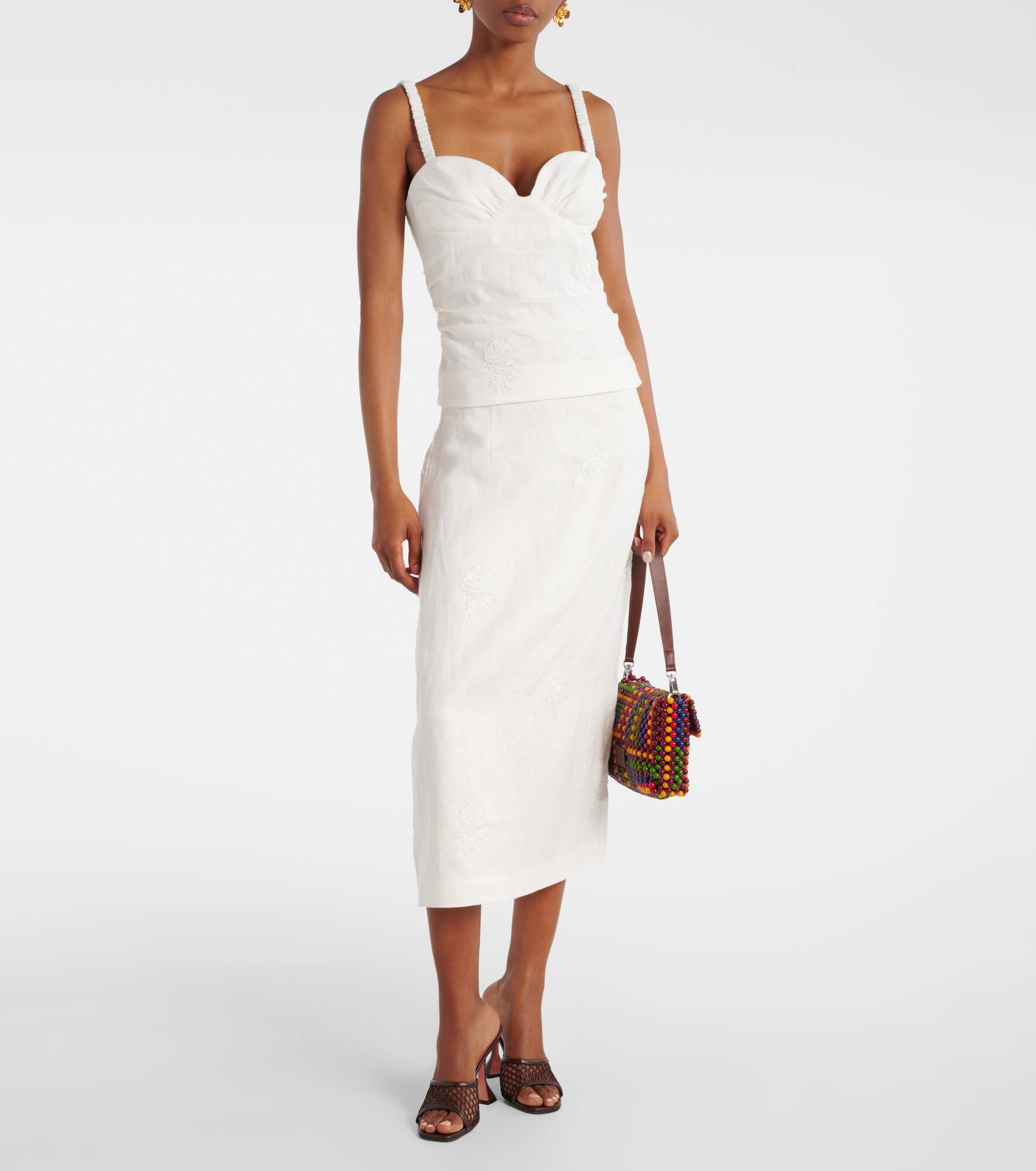 Alessandra embroidered linen midi skirt - 2