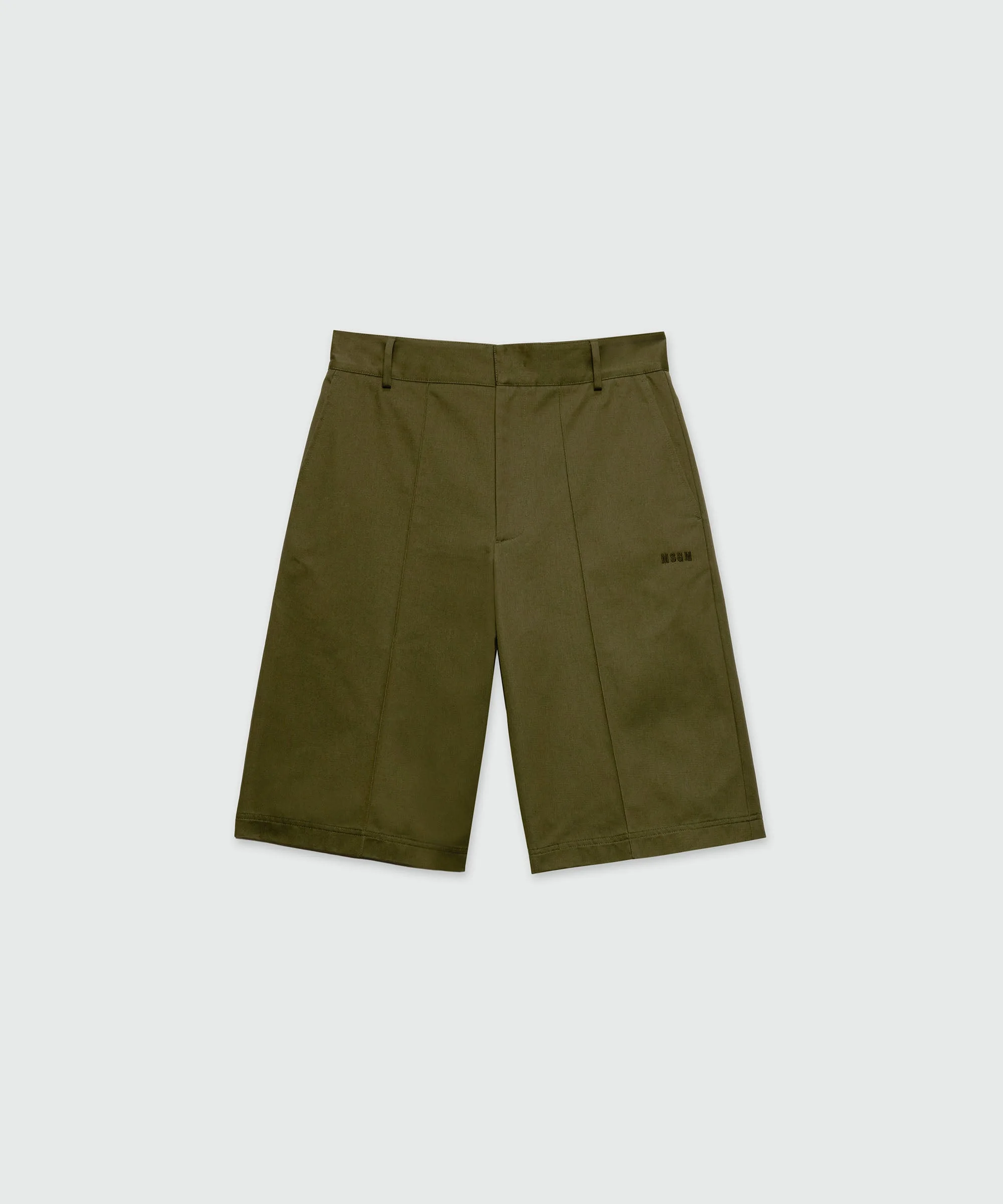 Olive green Bermuda shorts in cotton drill - 1