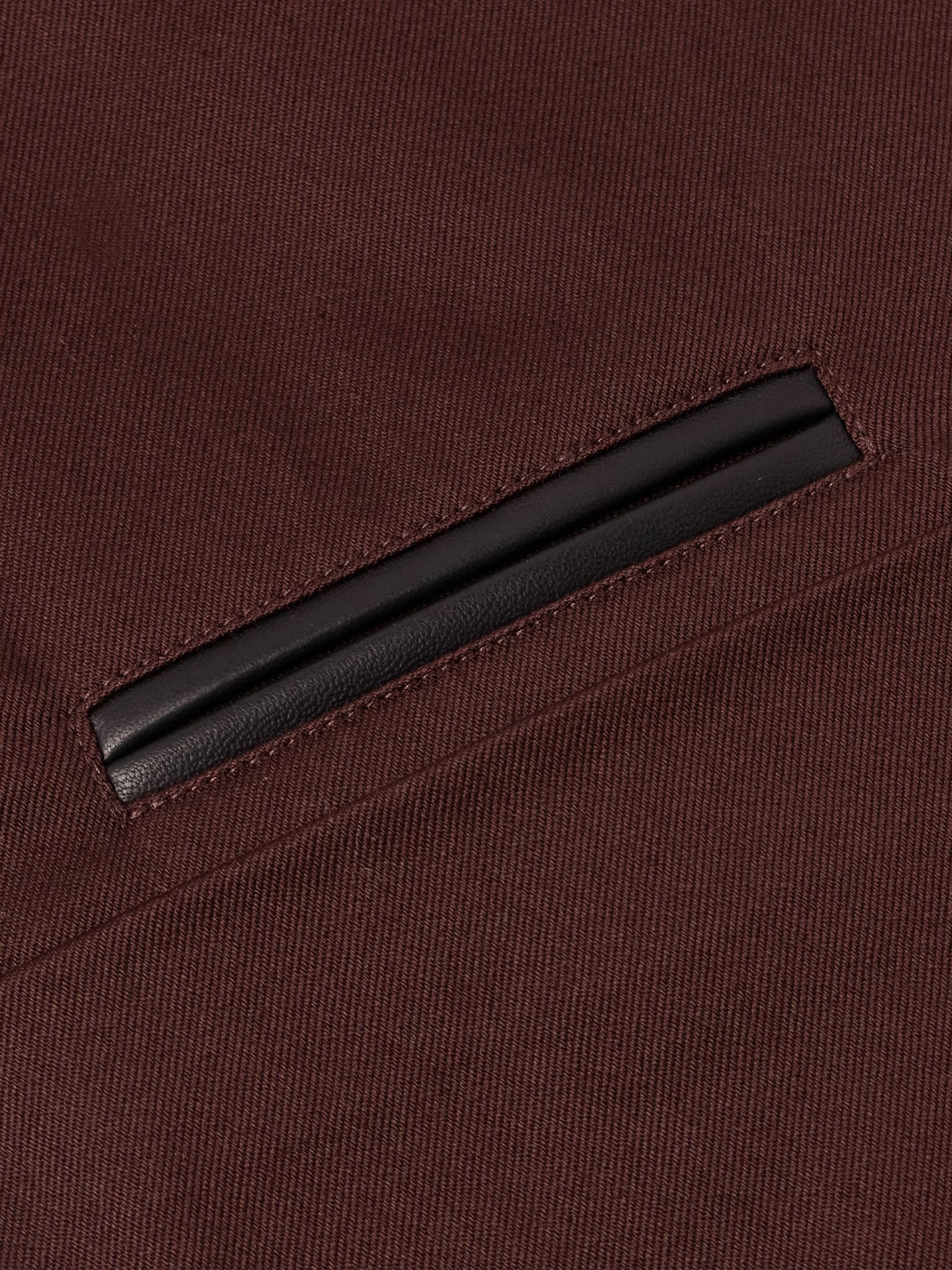 Leather-Trimmed Cotton-Blend Twill Harrington Jacket Merlot - 6