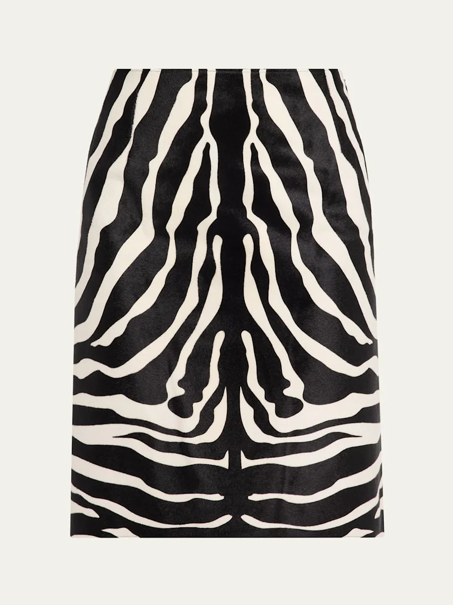 Zebra-Print Pony Hair Pencil Skirt - 1