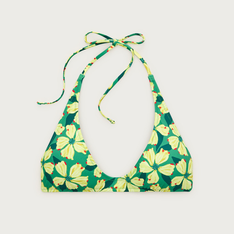 Halter-neck bikini top in tropical floral 1