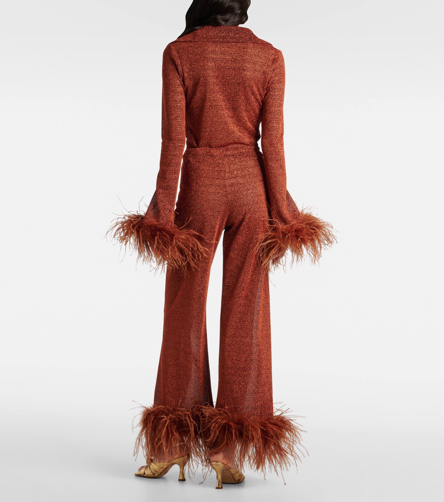 Lumière Plumage feather-trimmed straight pants - 3