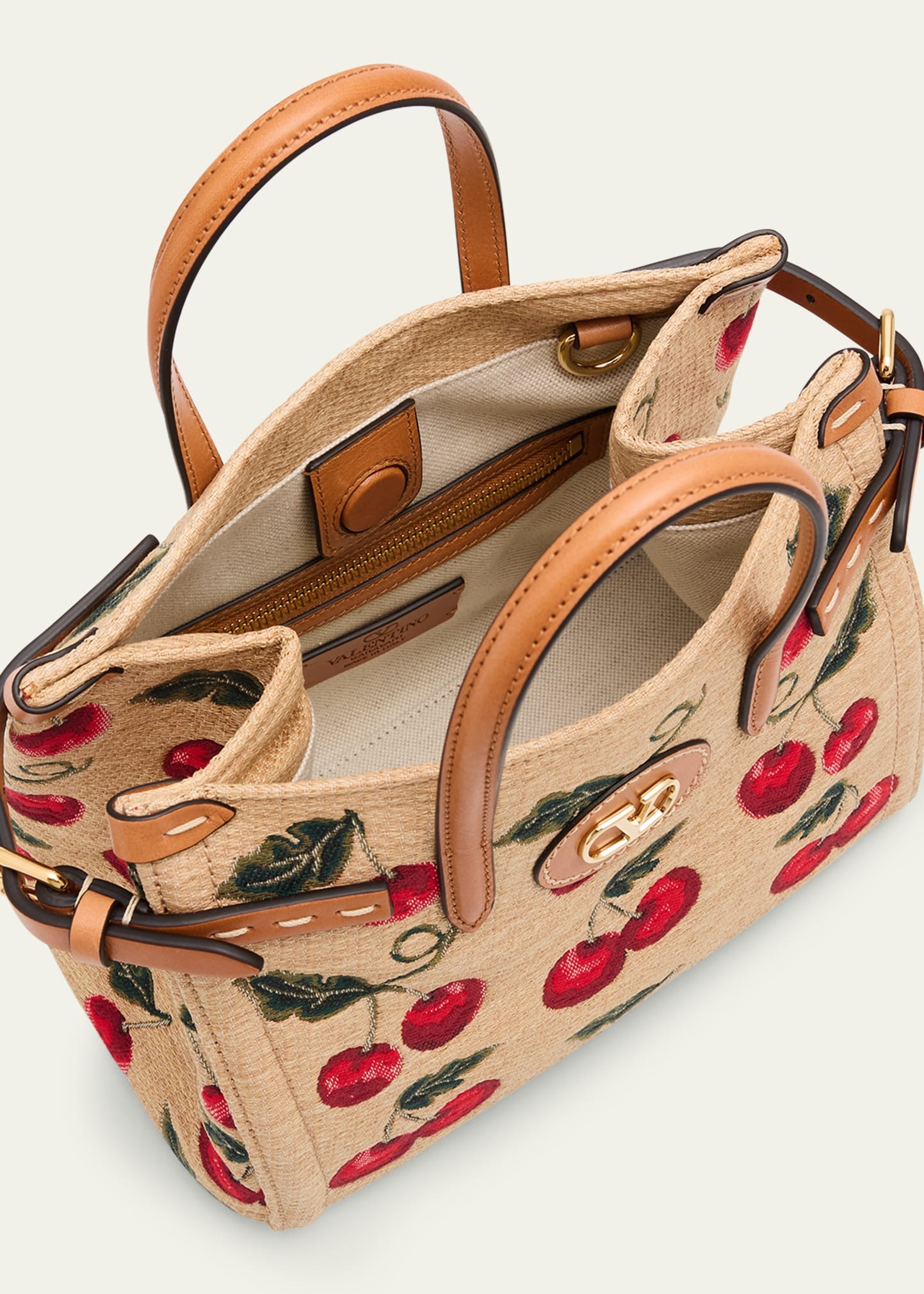 Antibes Small Raffia Cherry Jacquard Tote Bag - 4