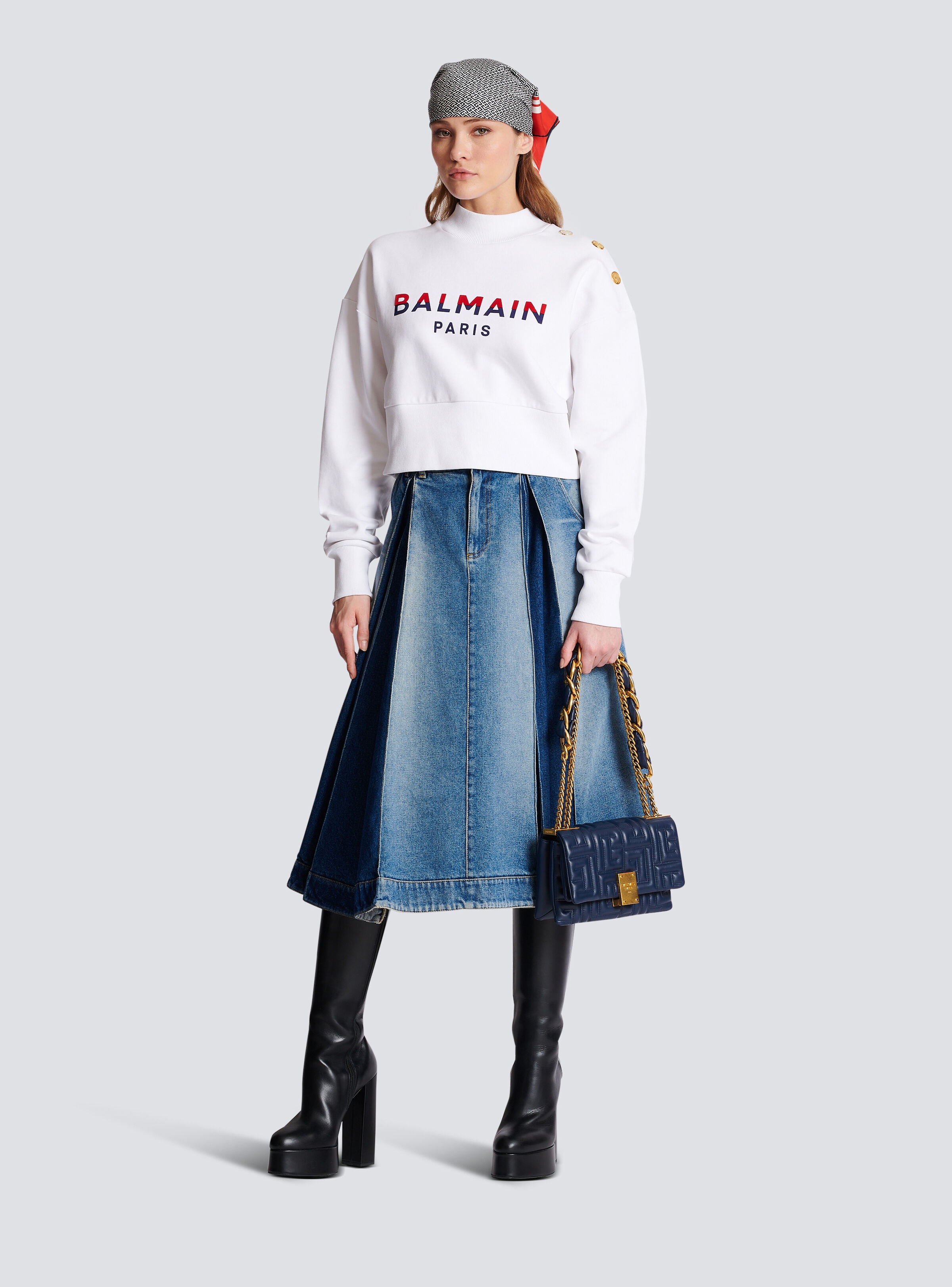 Flocked Balmain Paris cropped sweatshirt - 2