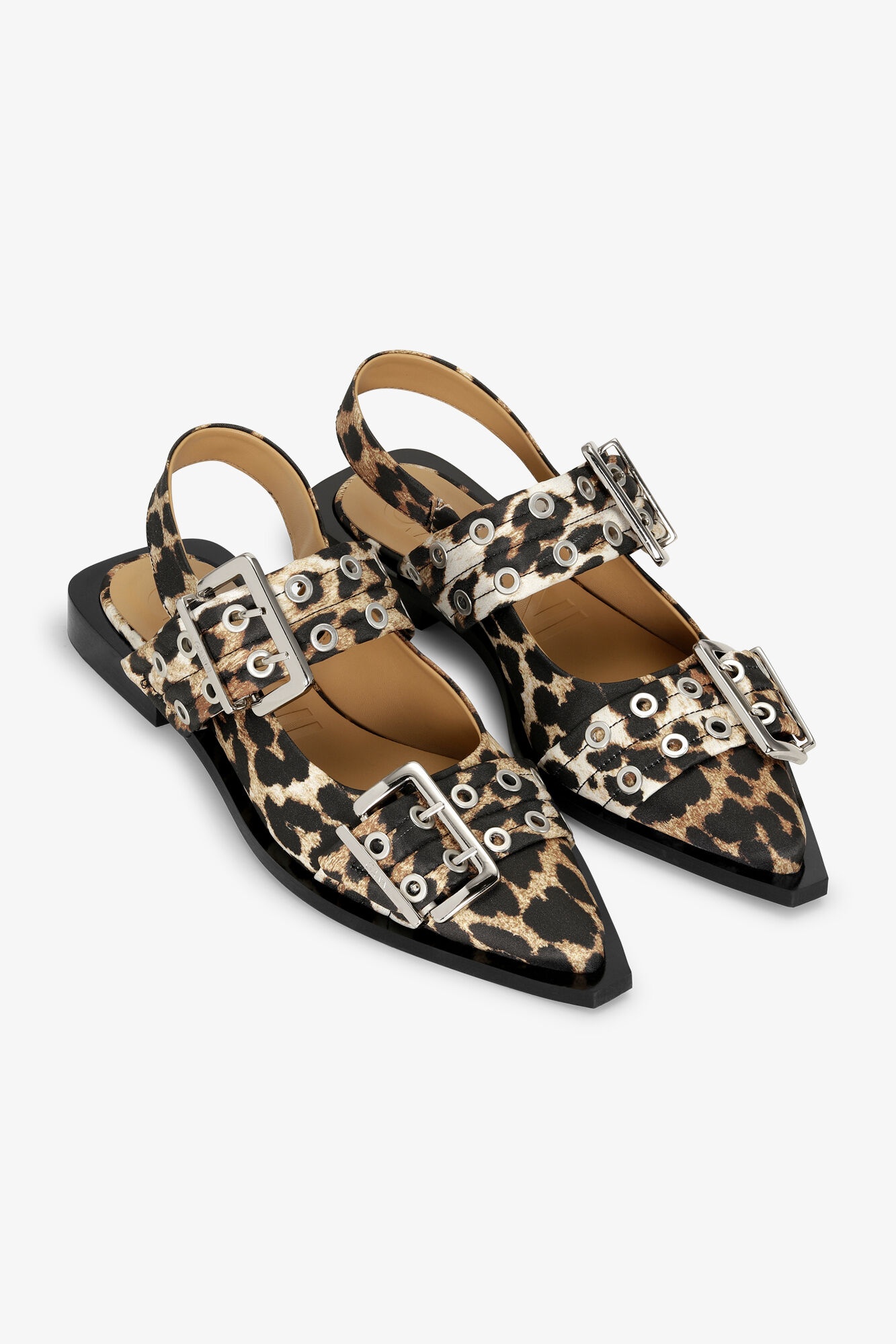 LEOPARD SATIN FEMININE BUCKLE BALLERINAS - 3