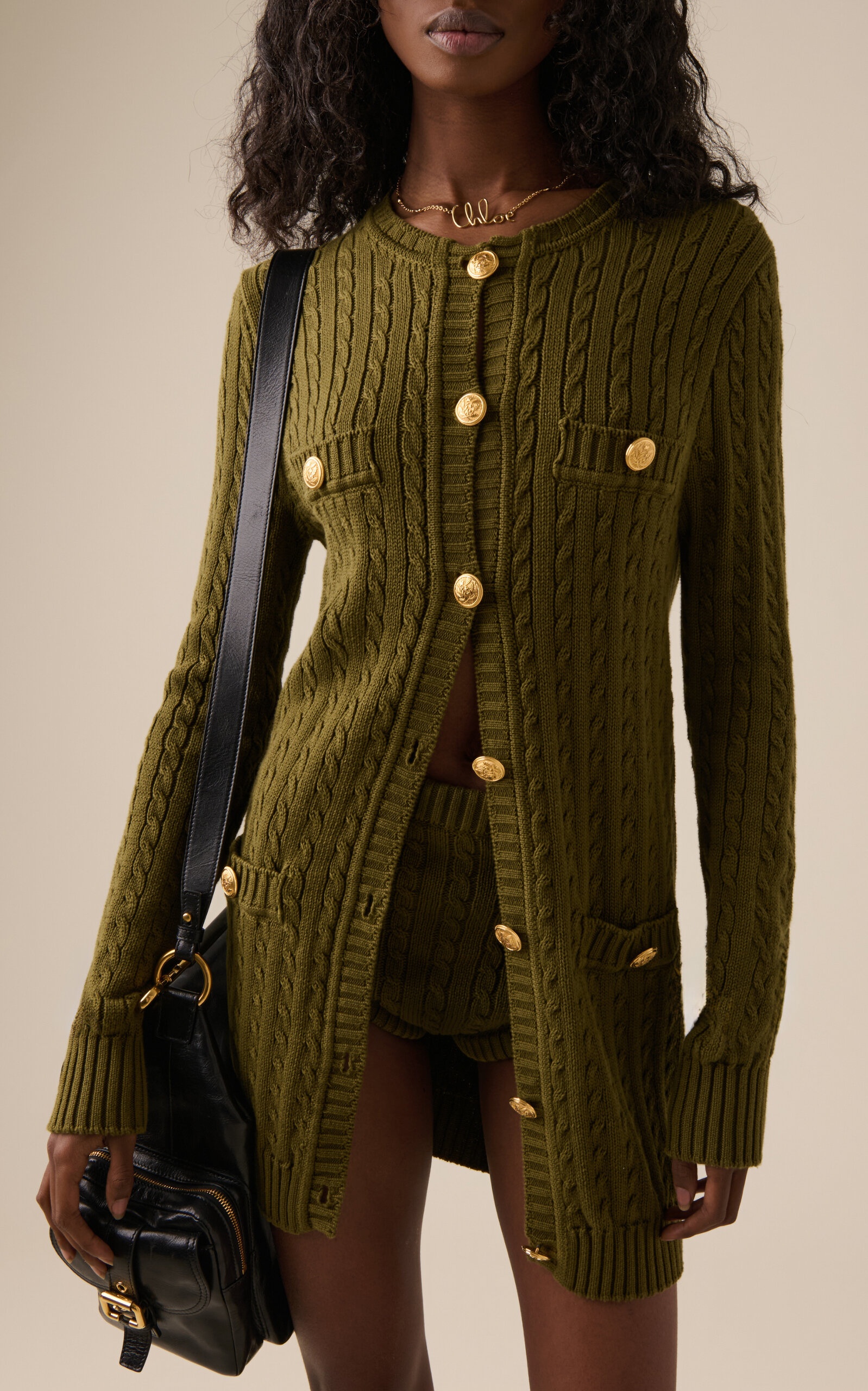 Longline Cable-Knit Cotton Cardigan green - 2