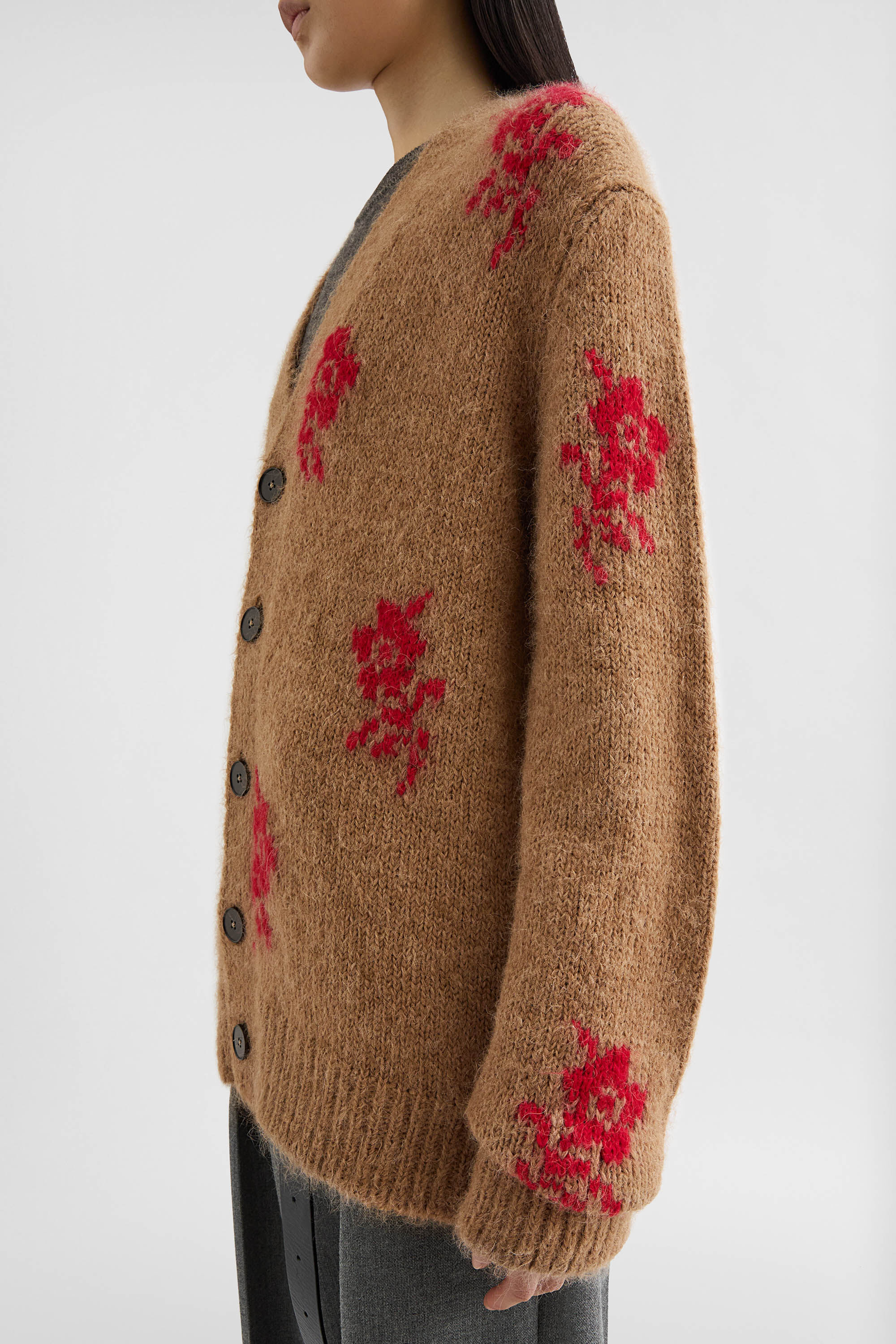 Wool Blend V-Neck Cardigan - 3