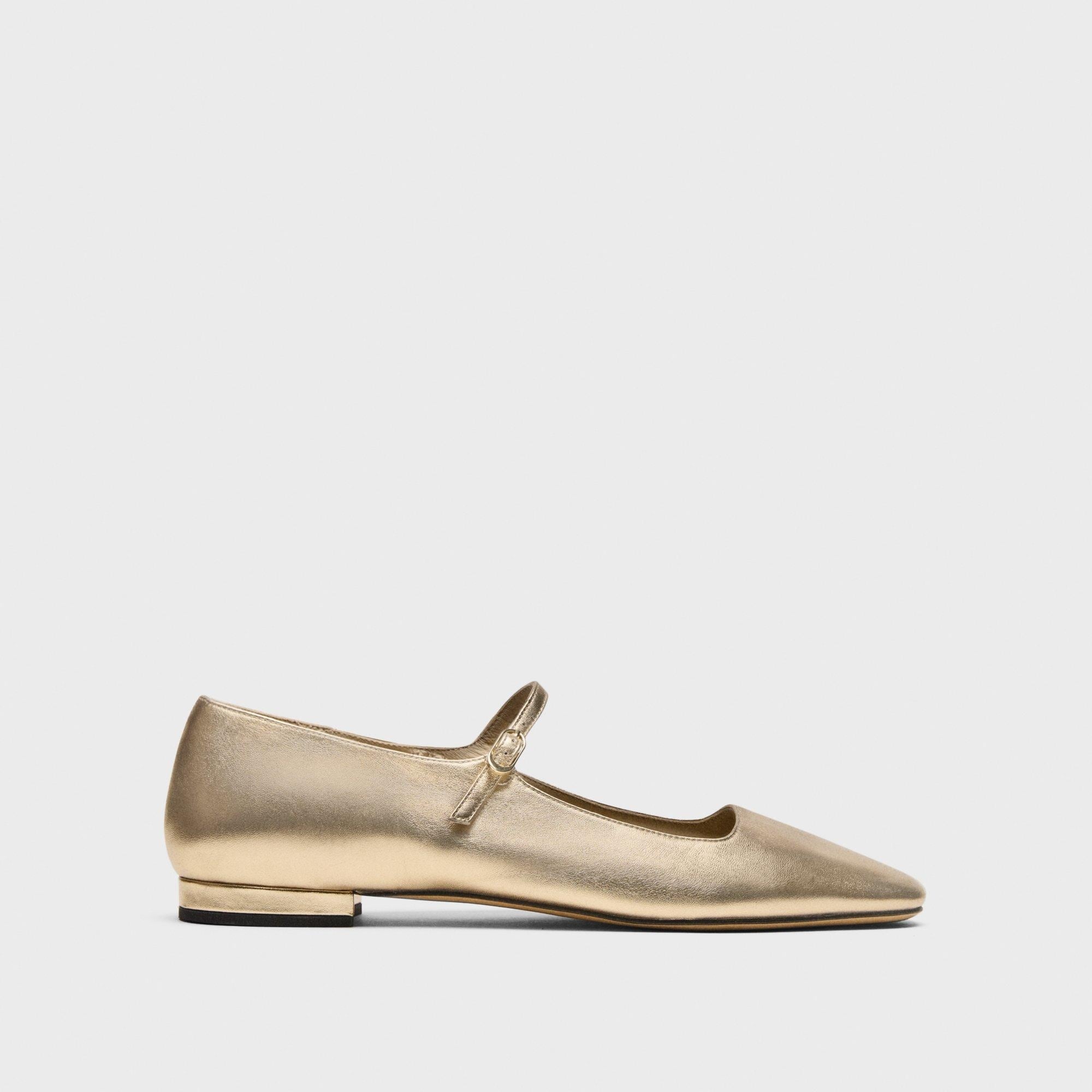 Mary Jane Ballerina Flat in Metallic Leather - 1