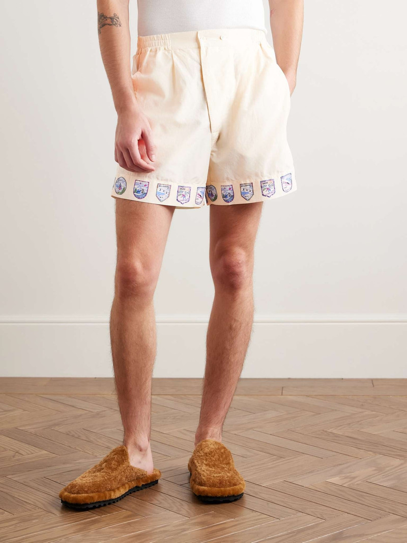 Straight-Leg Printed Pleated Cotton and Silk-Blend Shorts 3