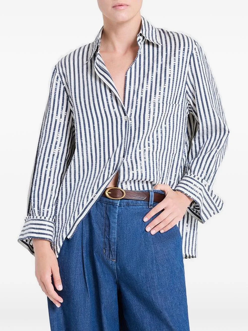 striped-pattern sequin-embellishment shirt - 1