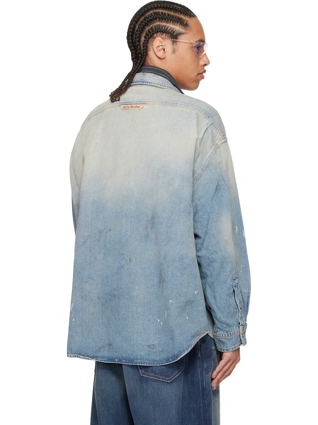 Blue Button-Up Denim Shirt - 3