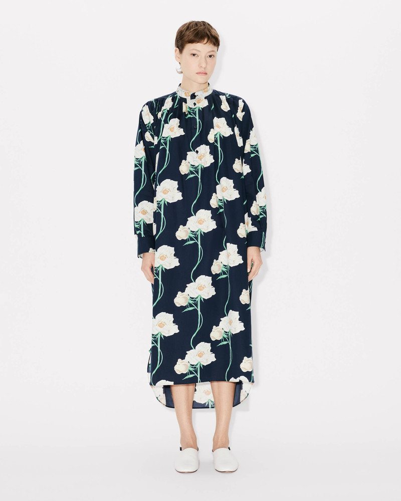 KENZO 'KENZO Archive Rose' oversized pleated long dress in coton and slik outlook